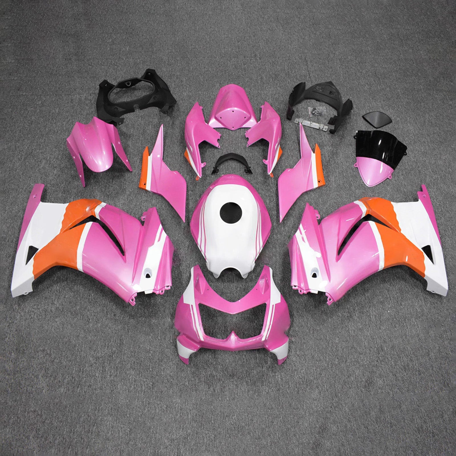 Amotopart 2008-2012 Kawasaki EX250/Ninja250R Kit de carenado rosa naranja blanco