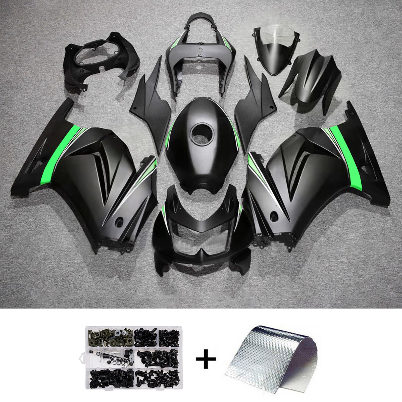 Amotopart 2008-2012 Kawasaki EX250/Ninja250R Kit de carenado negro verde