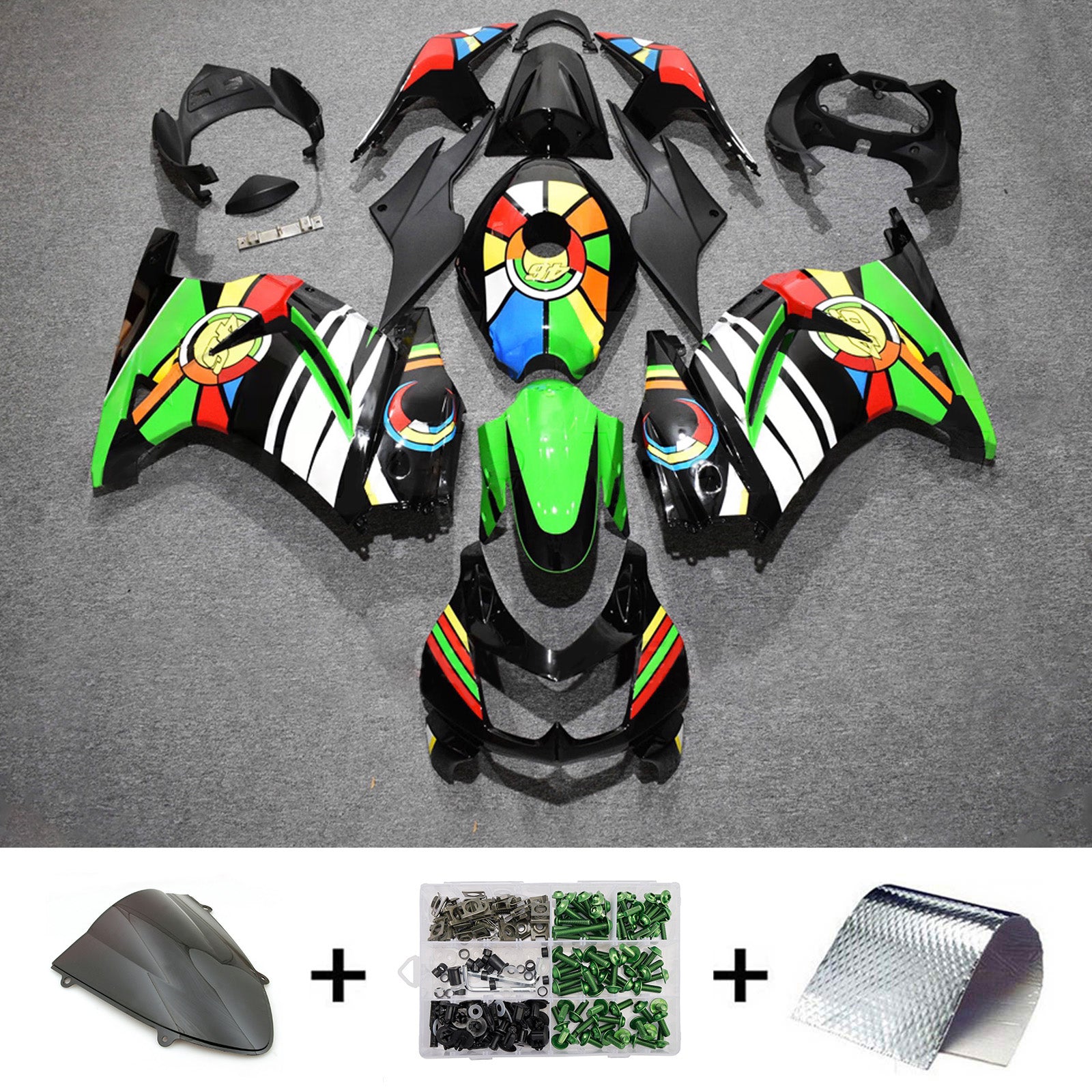 Amotopart 2008-2012 Kawasaki EX250/Ninja250R Kit de carenado multicolor