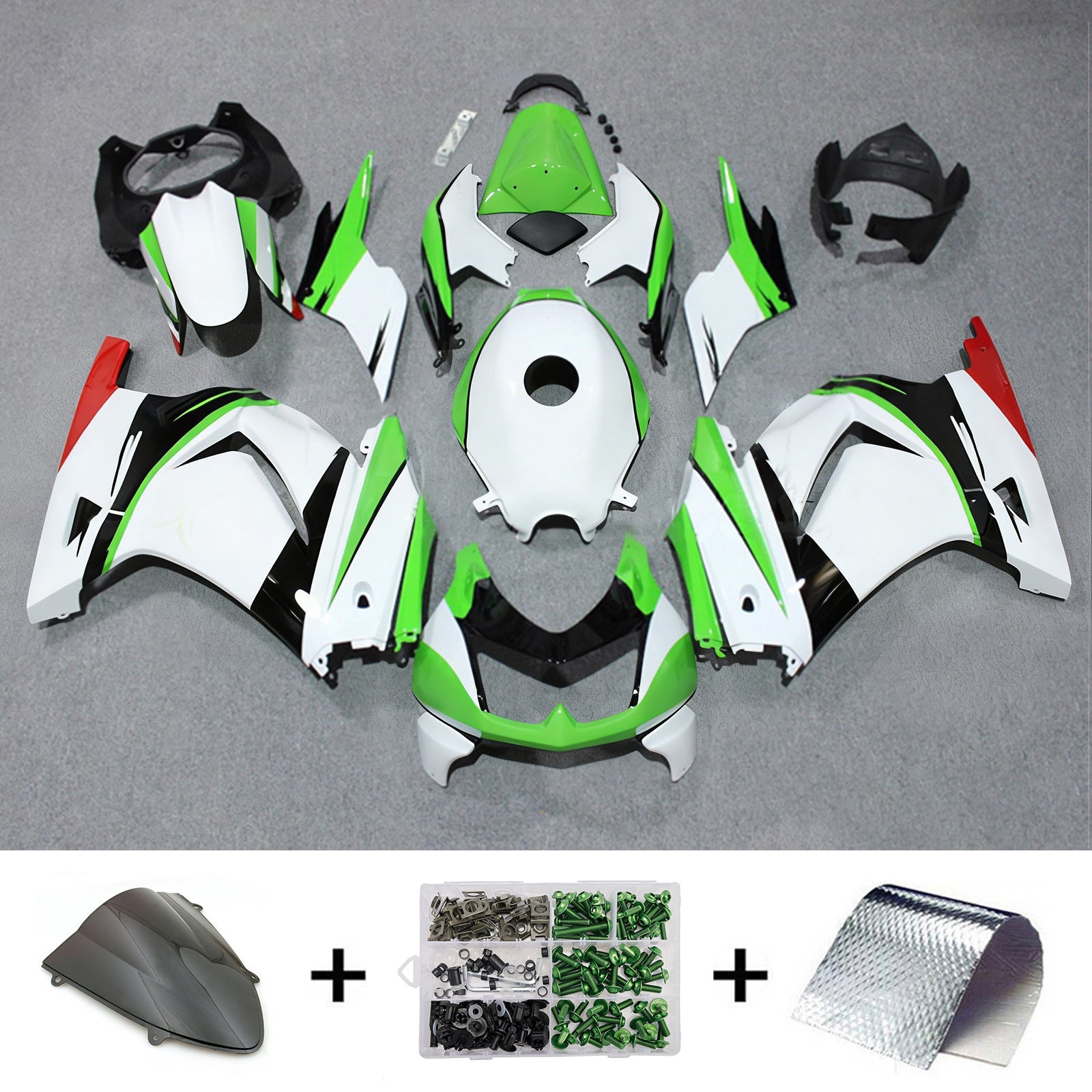 Amotopart 2008-2012 Kawasaki EX250/Ninja250R wit groen zwart kuipset