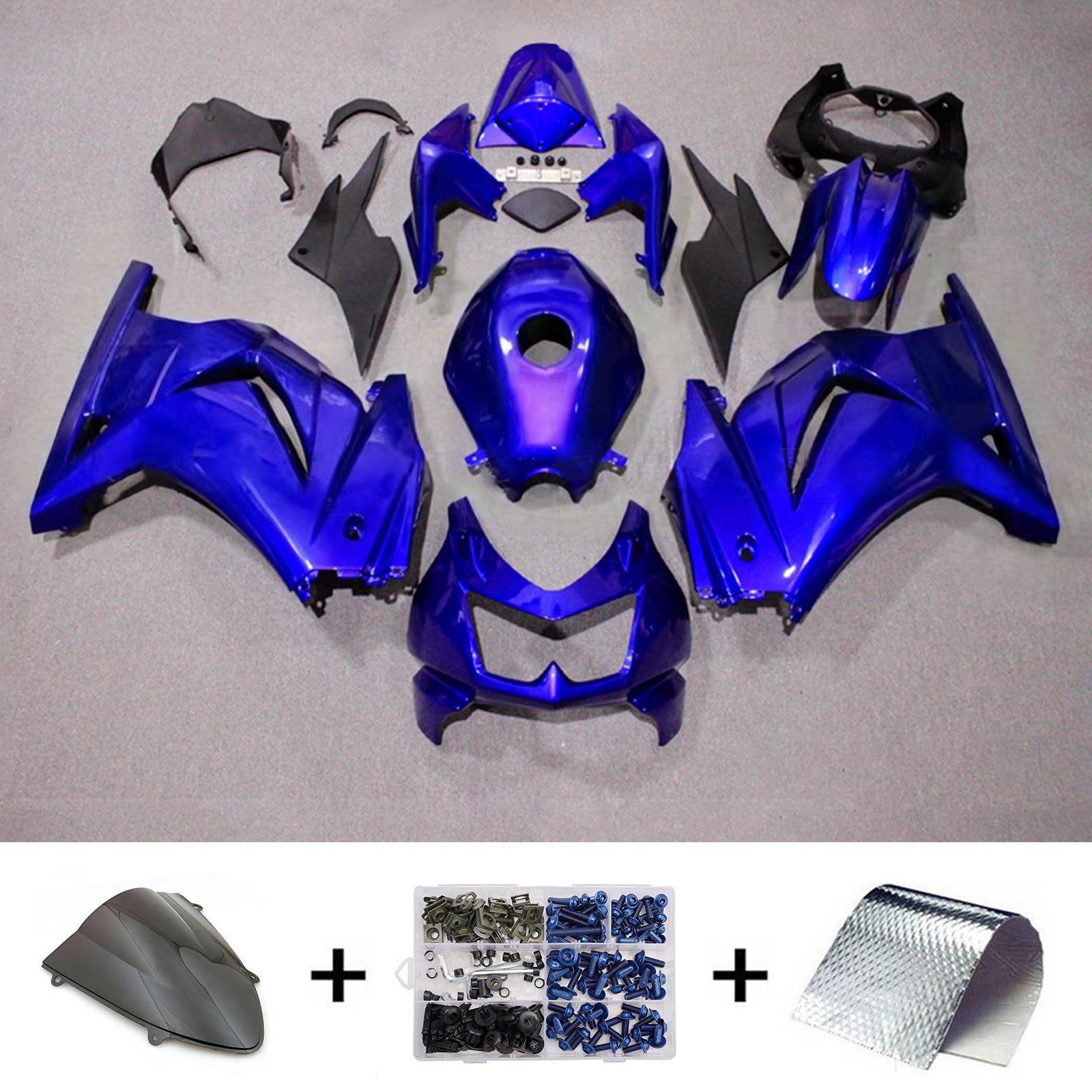 Amotopart 2008-2012 Kawasaki EX250/Ninja250R Kit de carenado azul