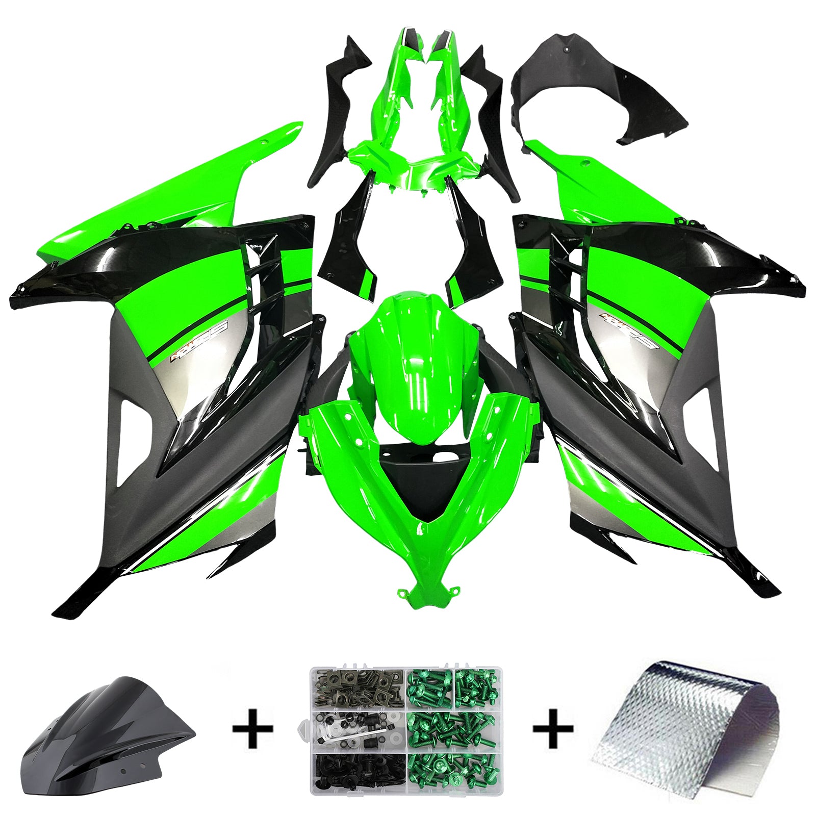 Amotopart 2013-2024 Kawasaki EX300R Fairing Green&Black Kit