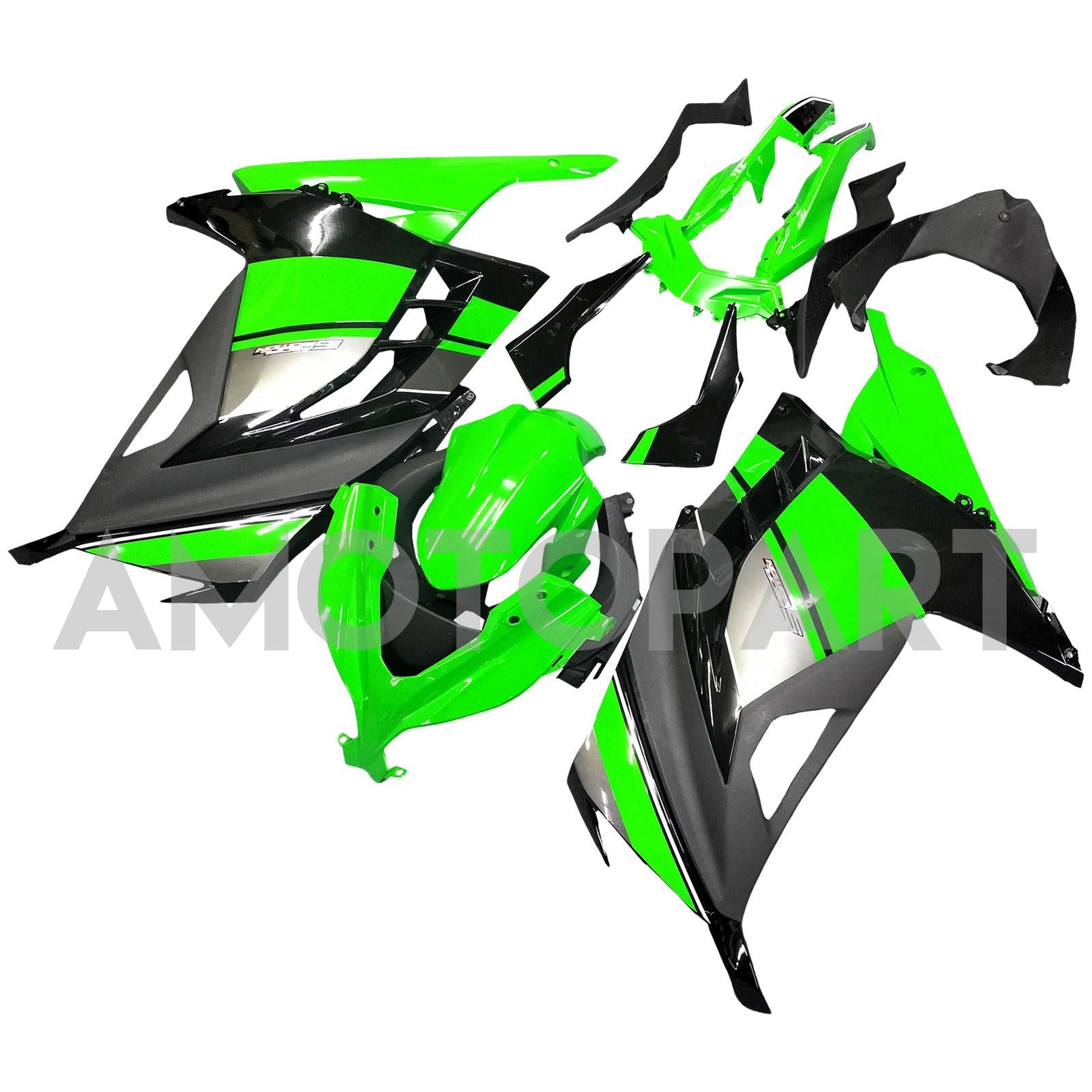 Amotopart 2013-2024 Kawasaki EX300R Fairing Green&Black Kit