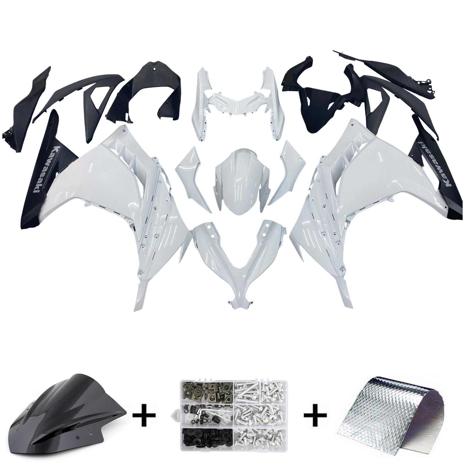 Amotopart 2013-2024 Kawasaki EX300R Fairing White Kit