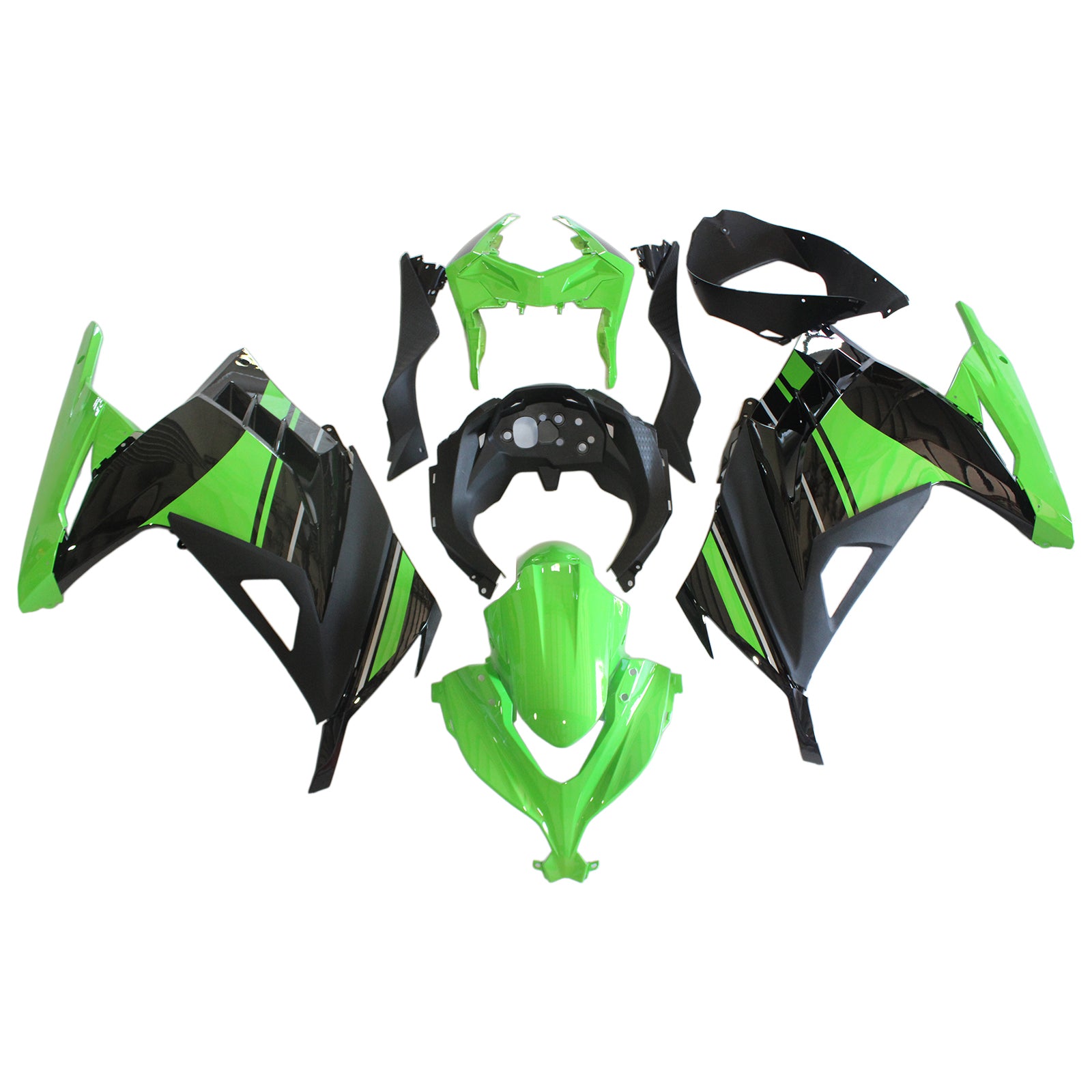 Amotopart 2013-2024 Kawasaki Ex300R Fairing Green & Black Kit