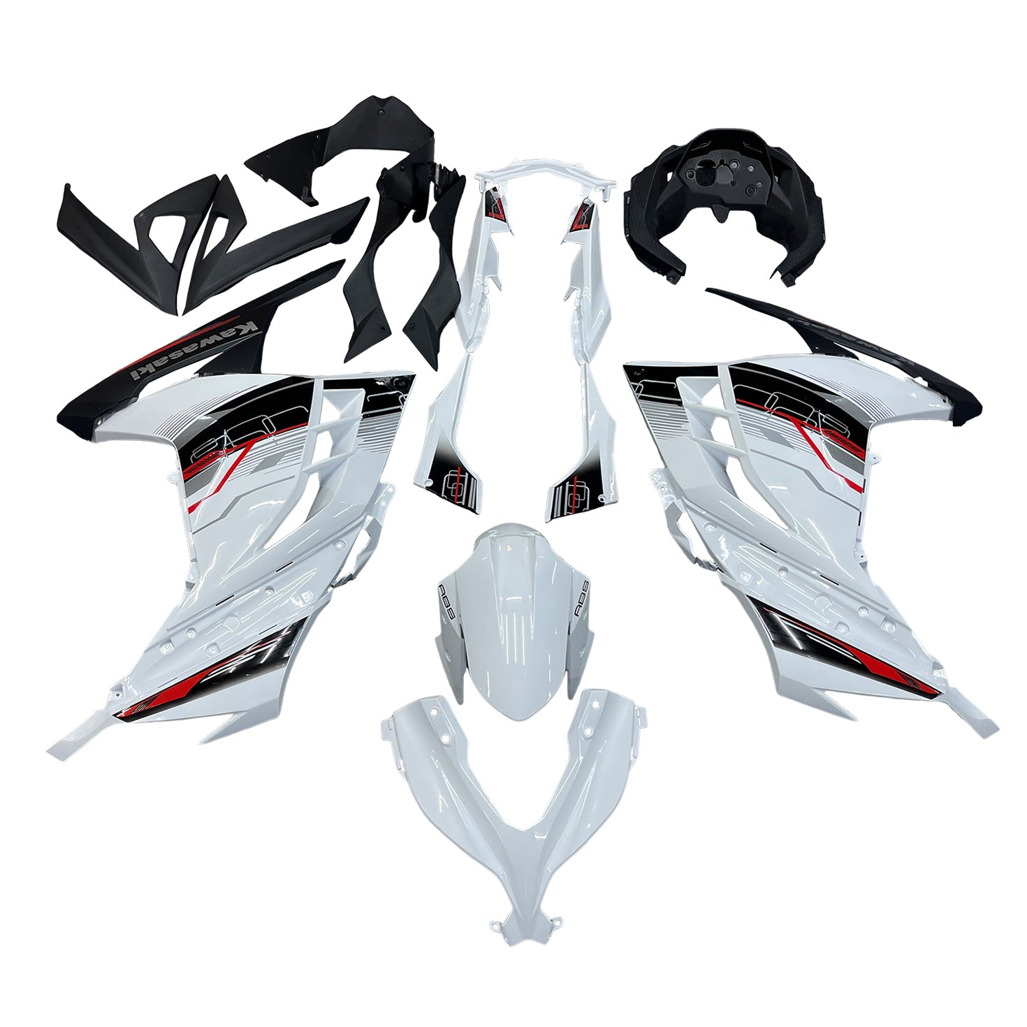 Kit carenatura bianco e nero Amotopart 2013-2024 Kawasaki EX300R