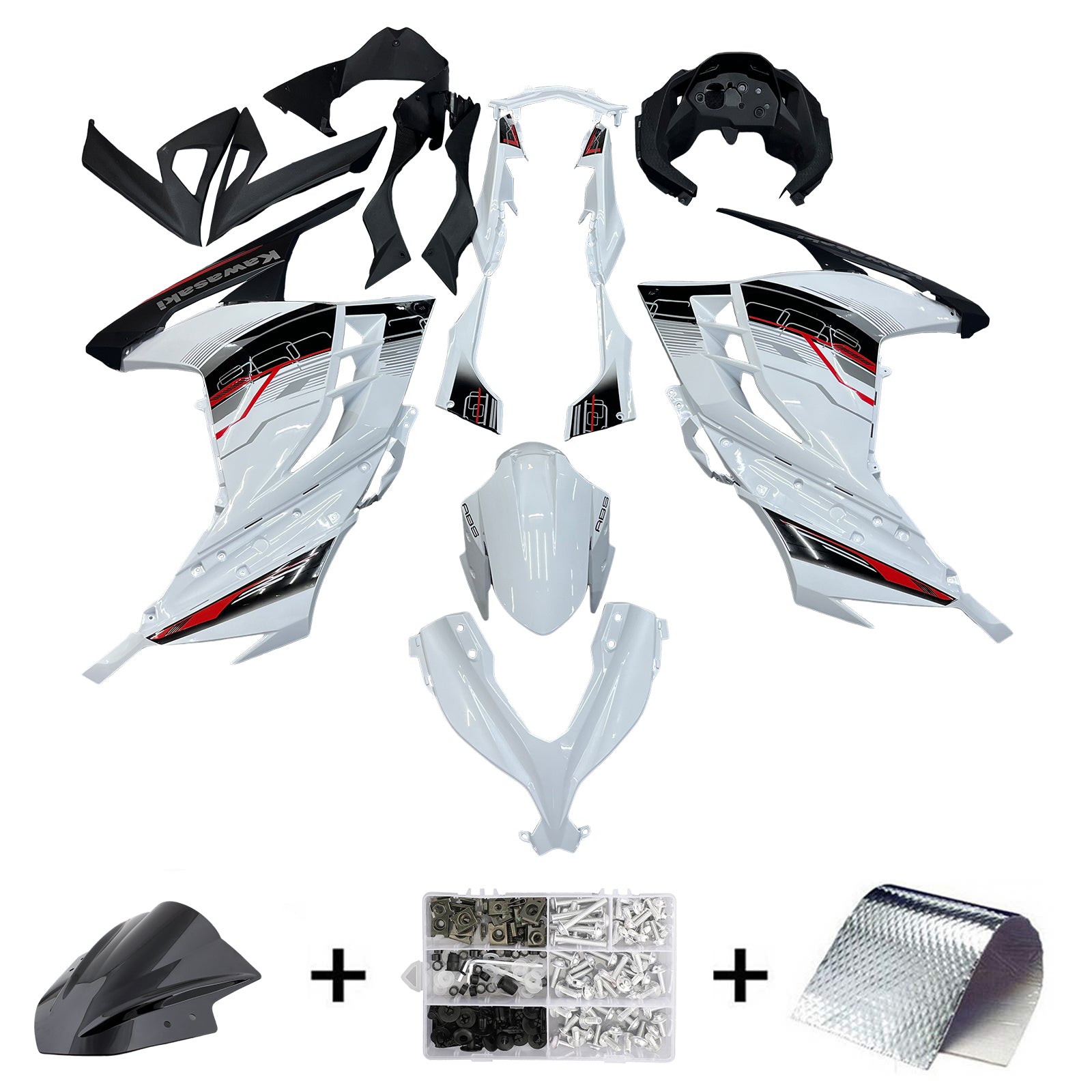 Amotopart 2013-2024 Kawasaki EX300R Fairing White&Black Kit