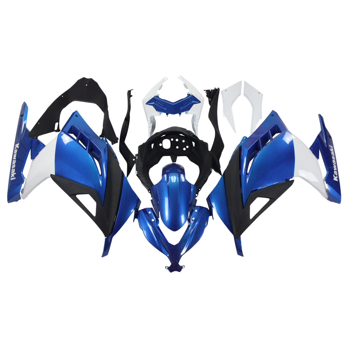 Amotopart 2013-2024 Kit carena Kawasaki EX300/Ninja300 bianco e blu
