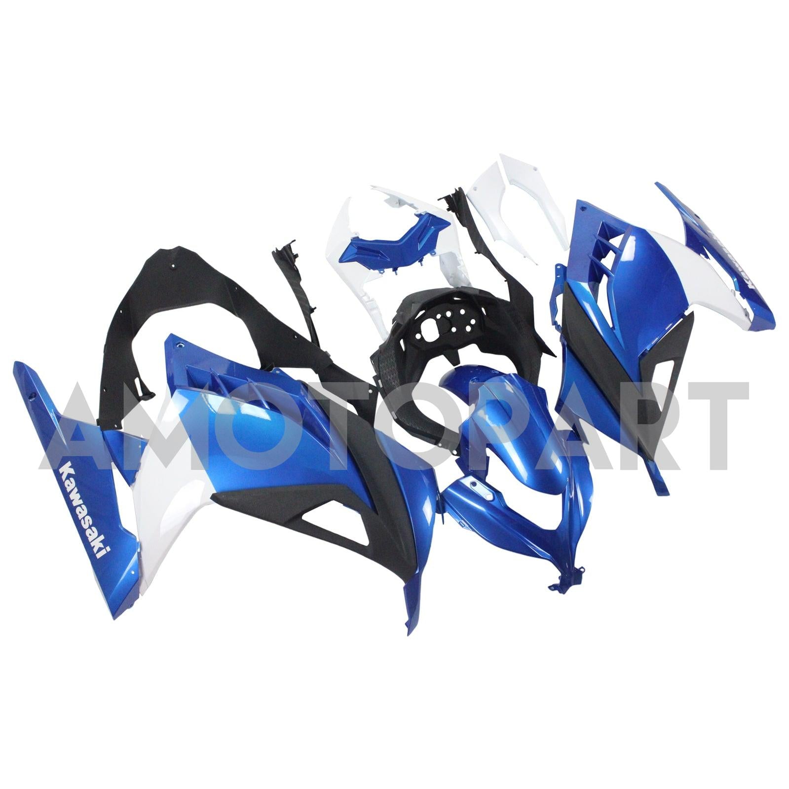 Amotopart 2013–2024 Kawasaki EX300/Ninja300, Weiß&Blaues Verkleidungskit