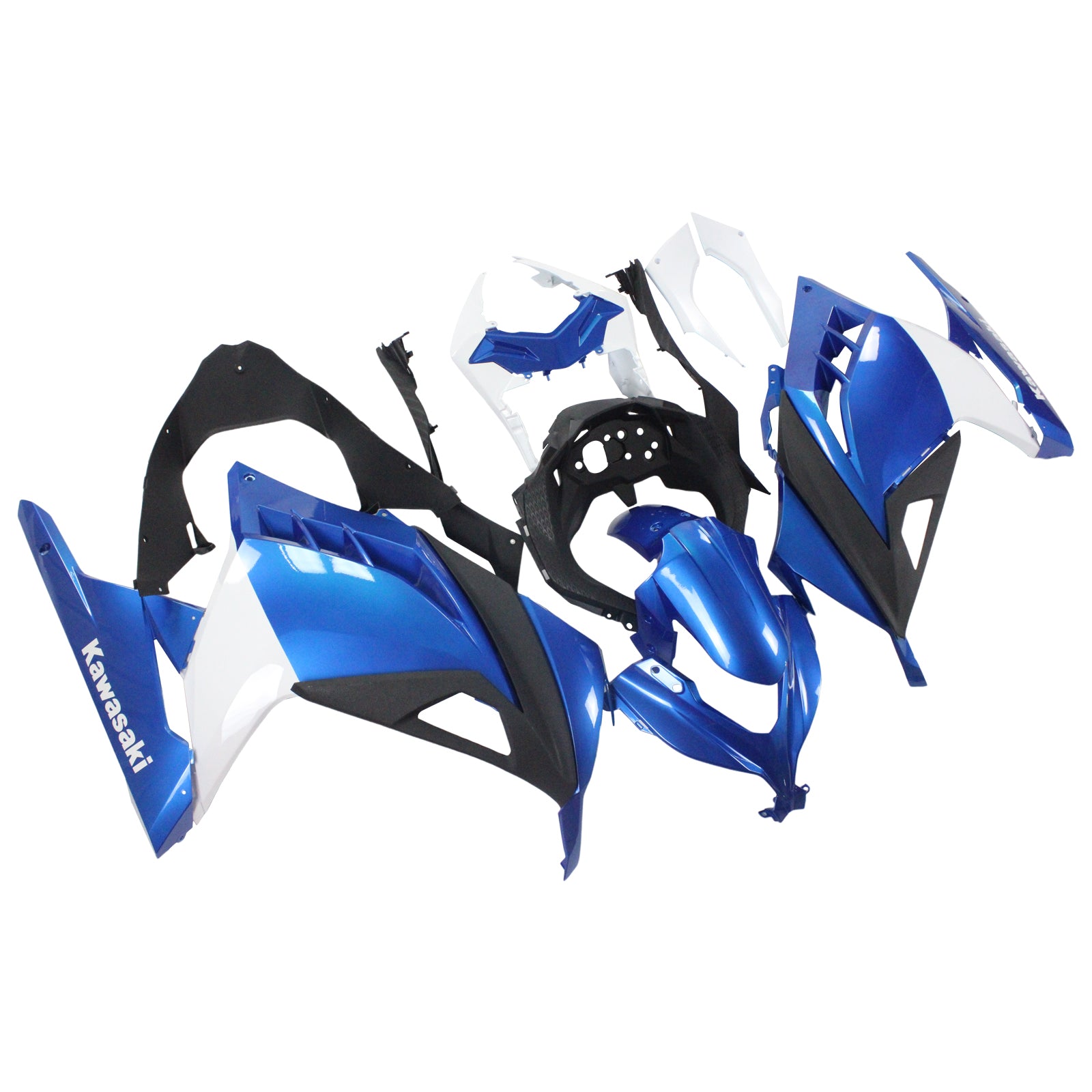 Amotopart 2013-2024 Kawasaki EX300/Ninja300 White&Blue Fairing Kit