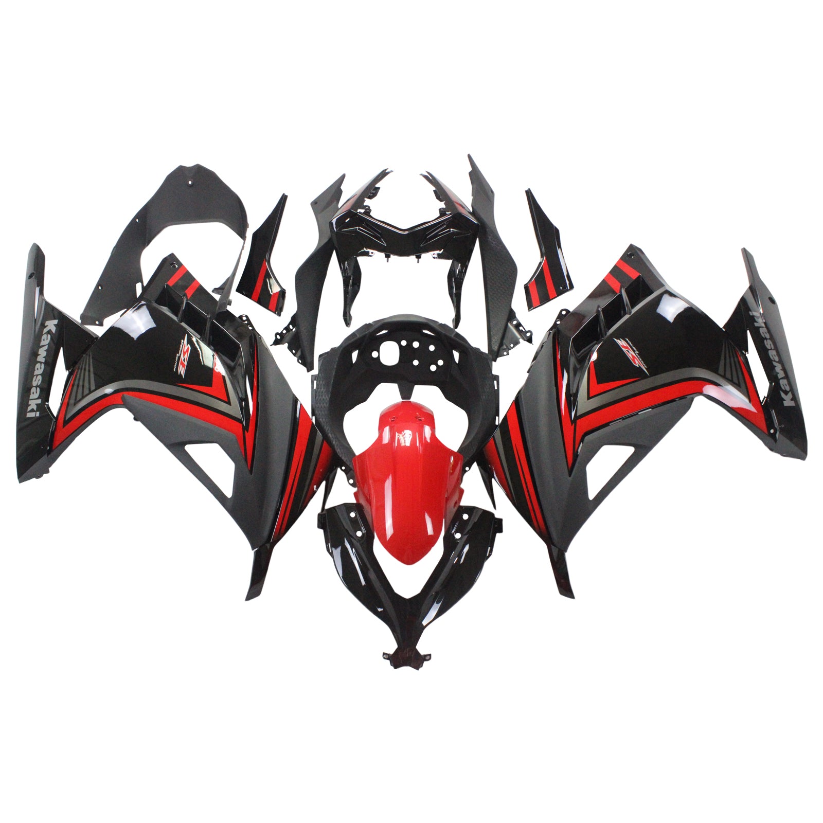 Amotopart Kawasaki 2013-2023 EX300/Ninja300 Red Black Fairing Kit