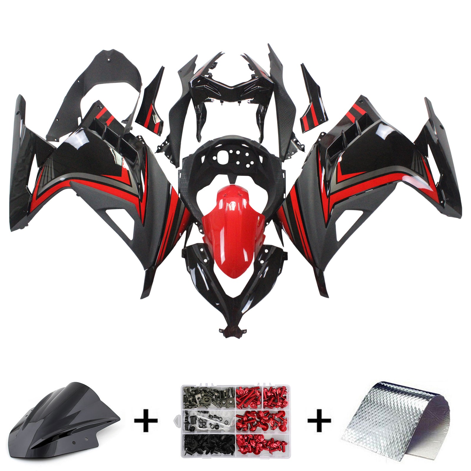 Amotopart Kawasaki 2013-2023 EX300/Ninja300 Red Black Fairing Kit