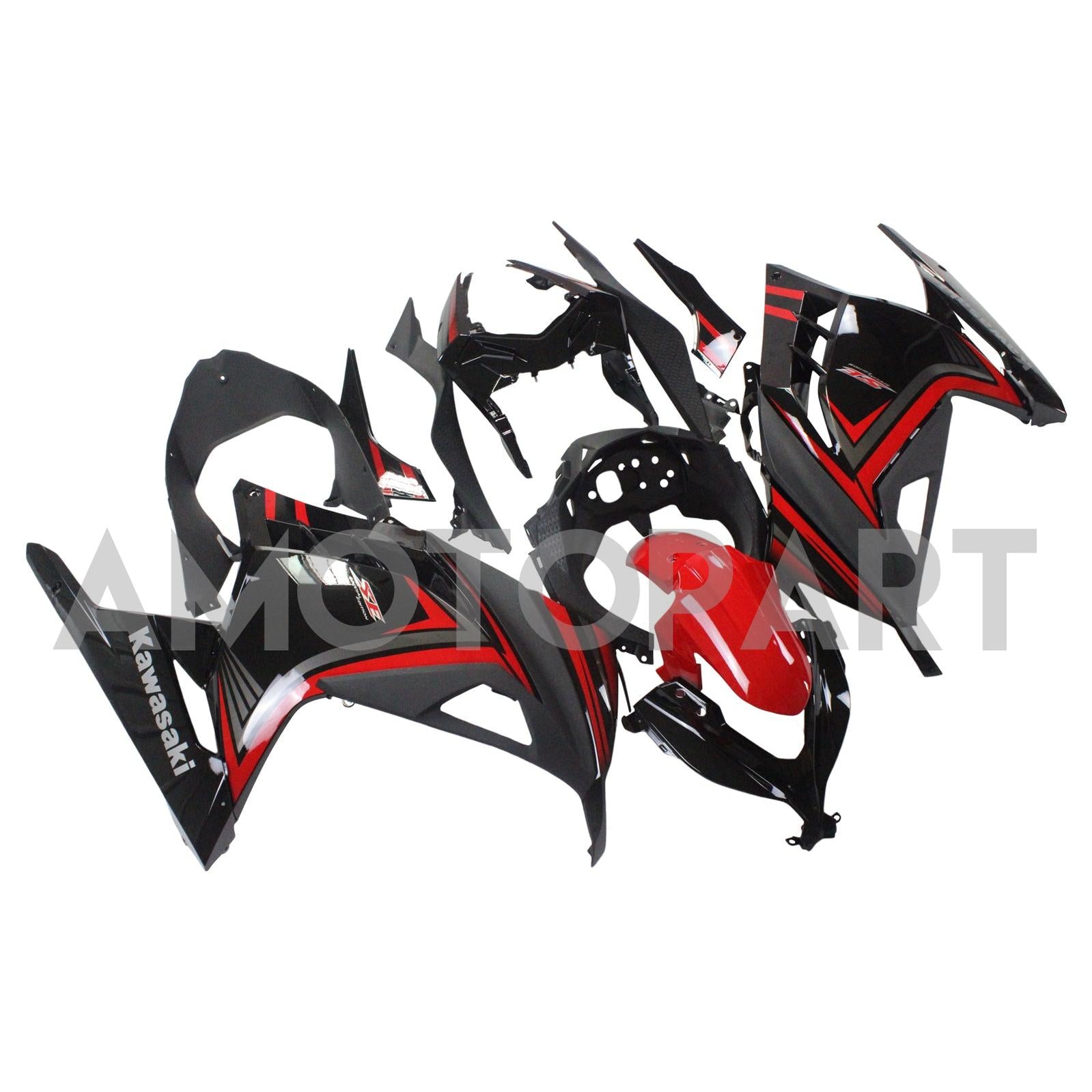 Amotopart Kawasaki 2013-2023 EX300/Ninja300 Red Black Fairing Kit
