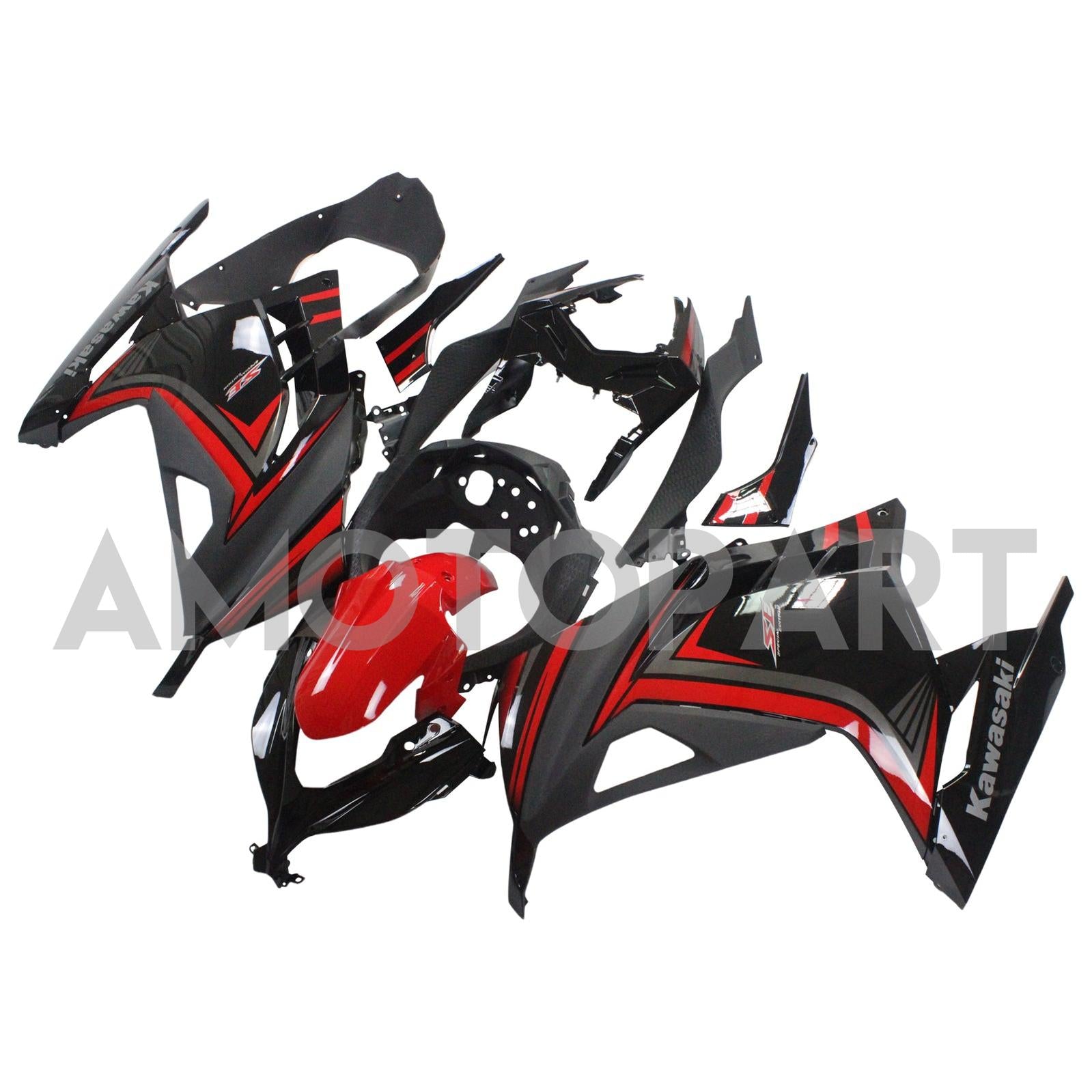 Amotopart Kawasaki 2013-2023 EX300/Ninja300 Red Black Fairing Kit