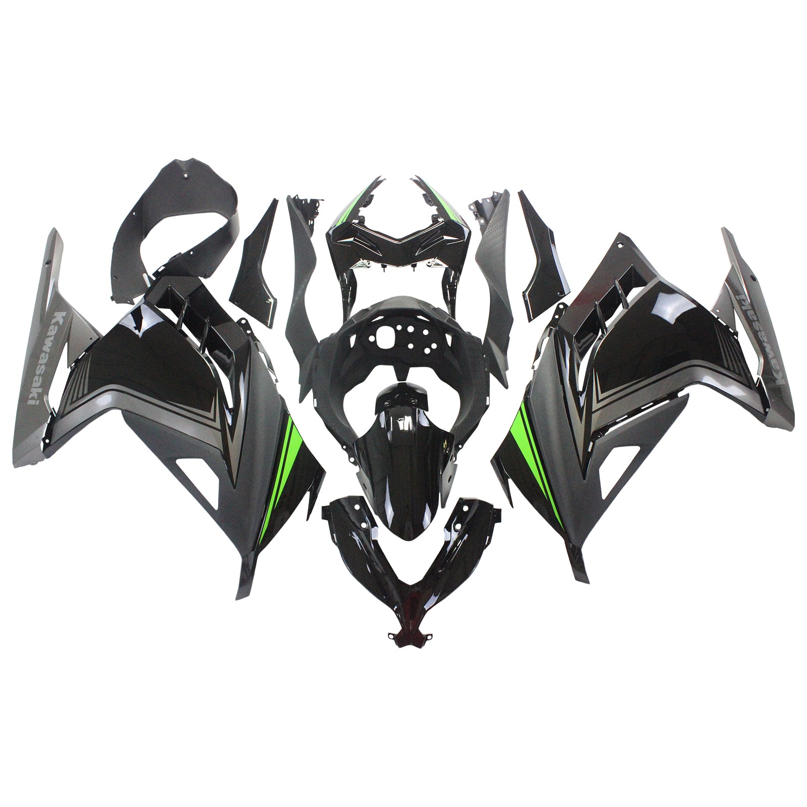 Amotopart Kawasaki 2013-2024 EX300/Ninja 300 Kit de carenado negro plateado