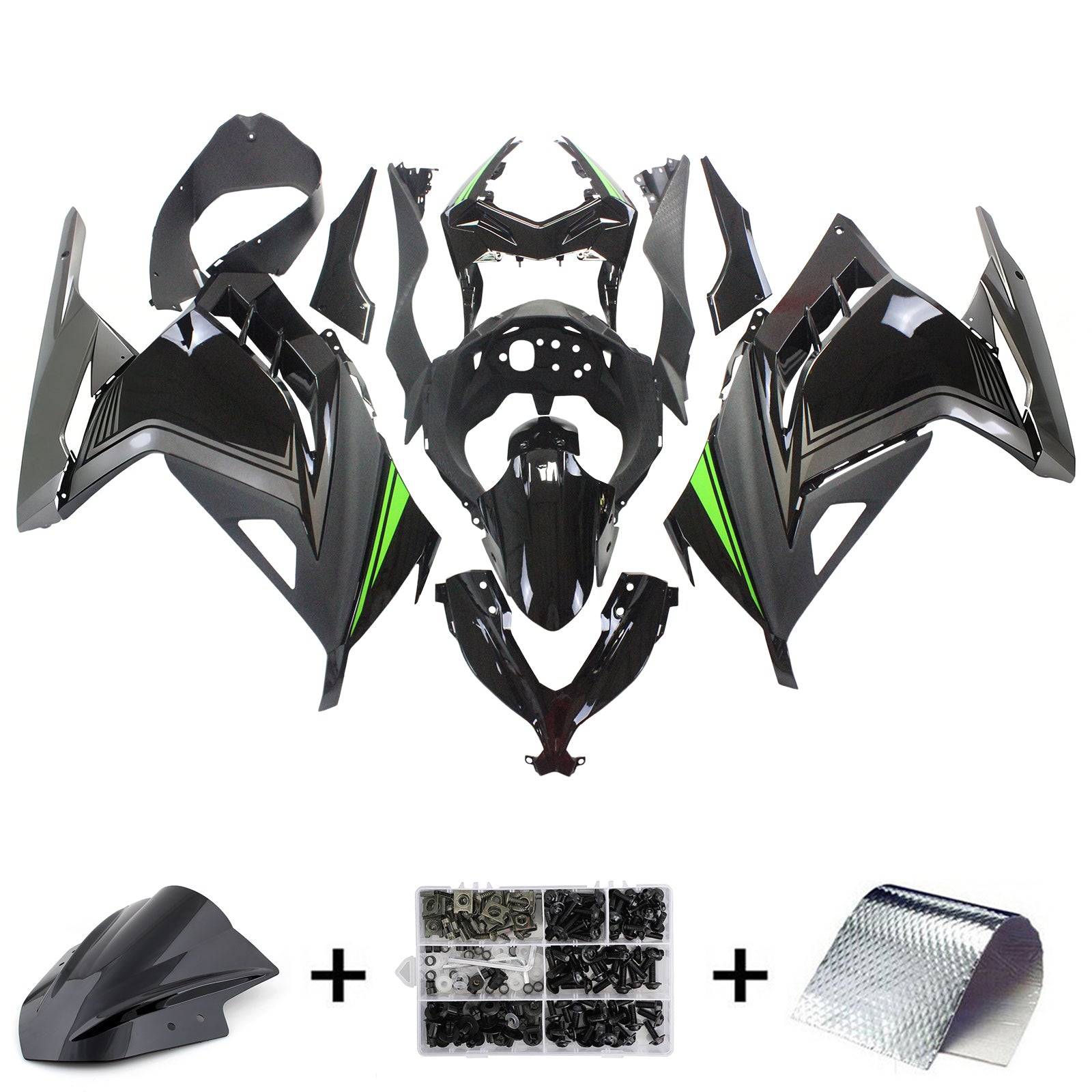Amotopart Kawasaki 2013-2024 EX300/Ninja 300 ブラック シルバー