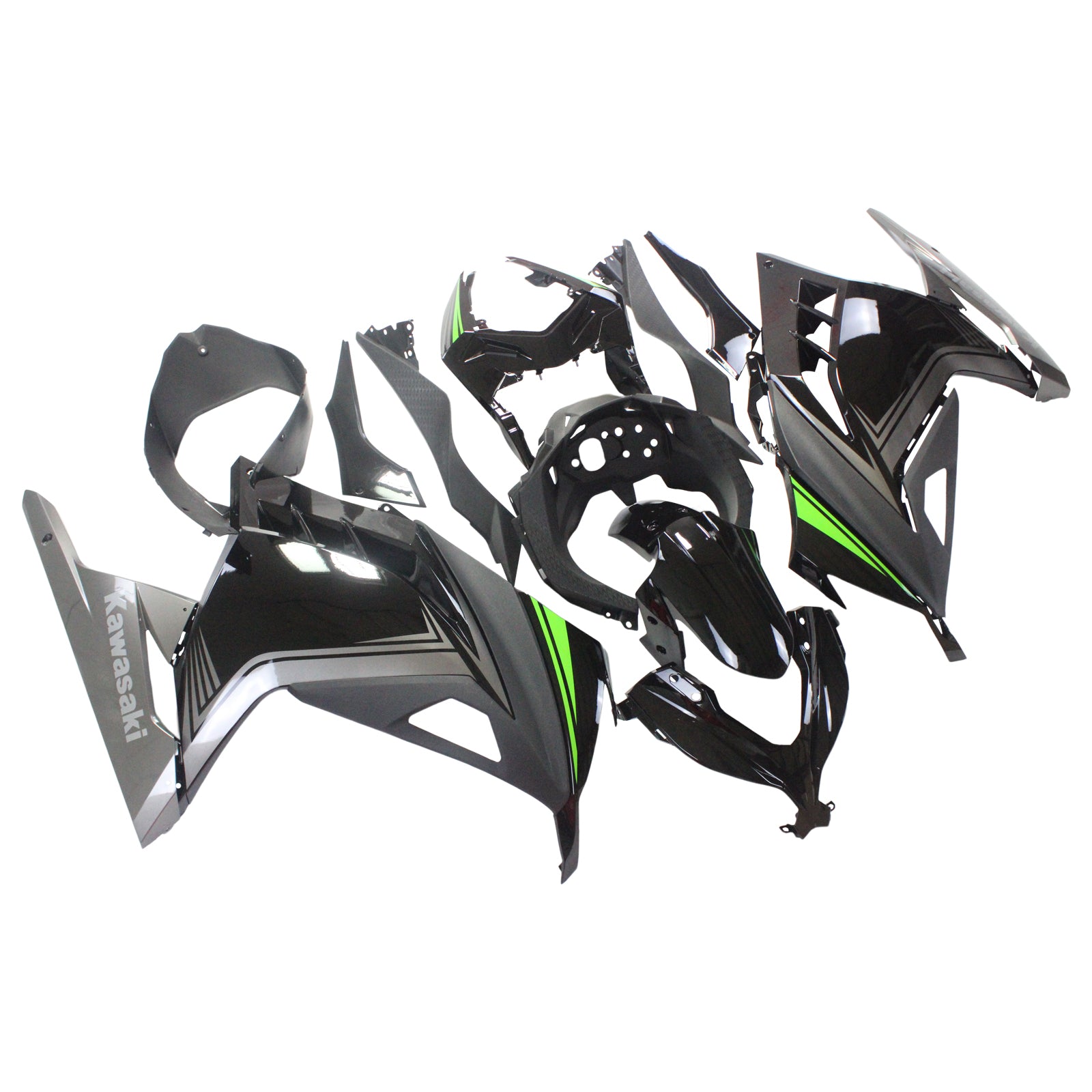 Amotopart Kawasaki 2013–2024 EX300/Ninja 300 Black Sliver Verkleidungsset