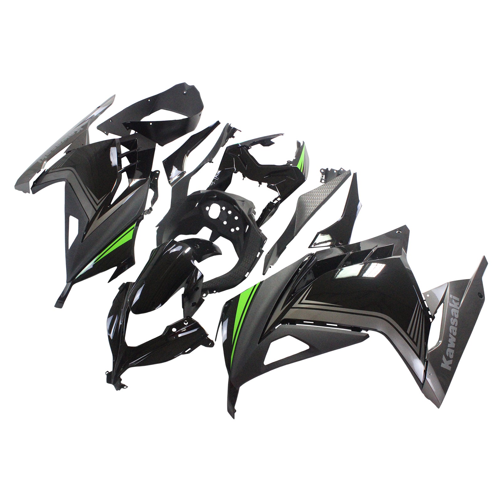 Amotopart Kawasaki 2013–2024 EX300/Ninja 300 Black Sliver Verkleidungsset