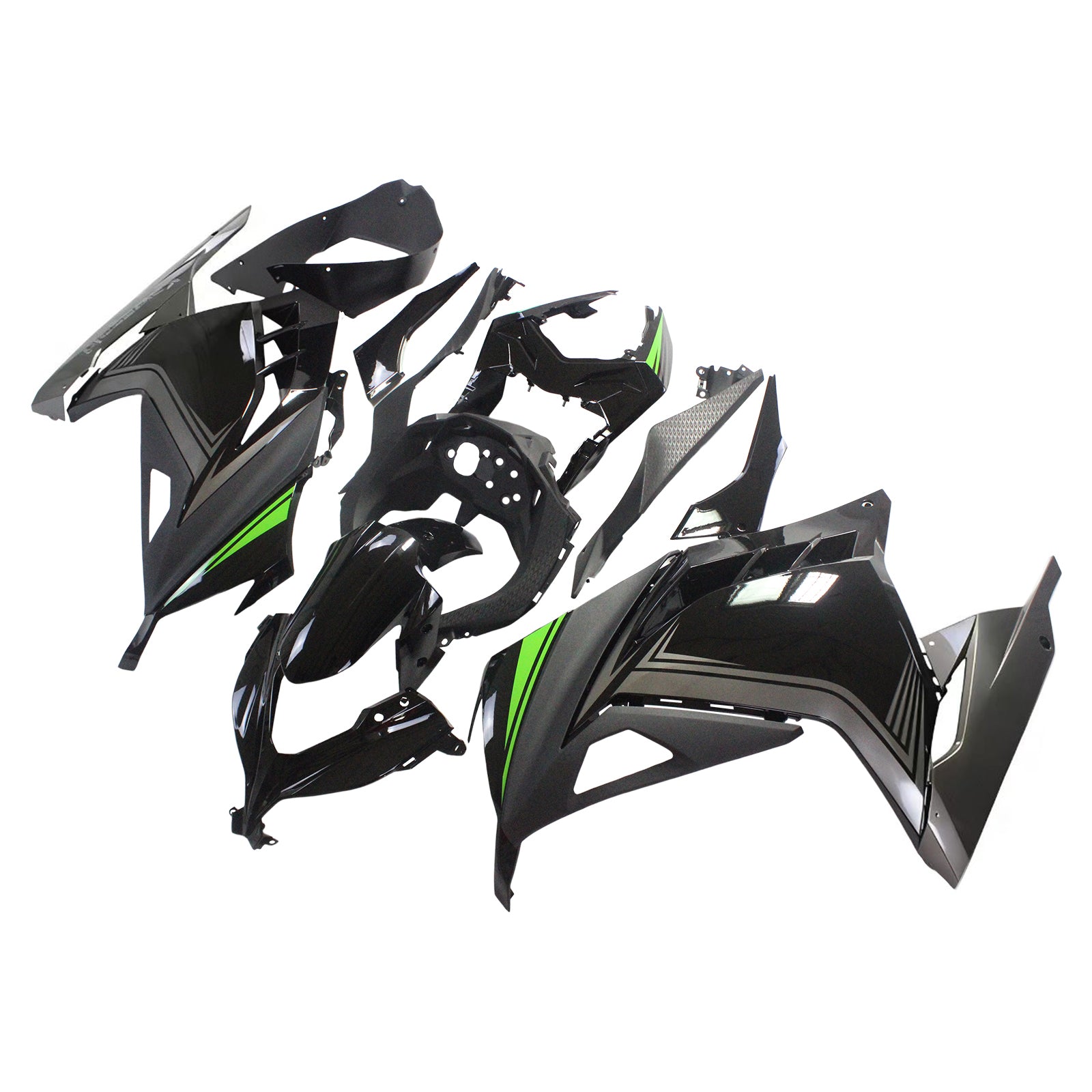 Amotopart Kawasaki 2013-2024 EX300/Ninja 300 Black Sliver Fairing Kit