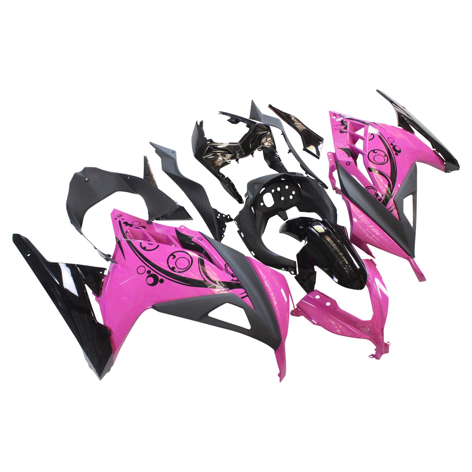 Amotopart Verkleidungssatz für Kawasaki 2013–2024 EX300/Ninja300, Schwarz/Pink