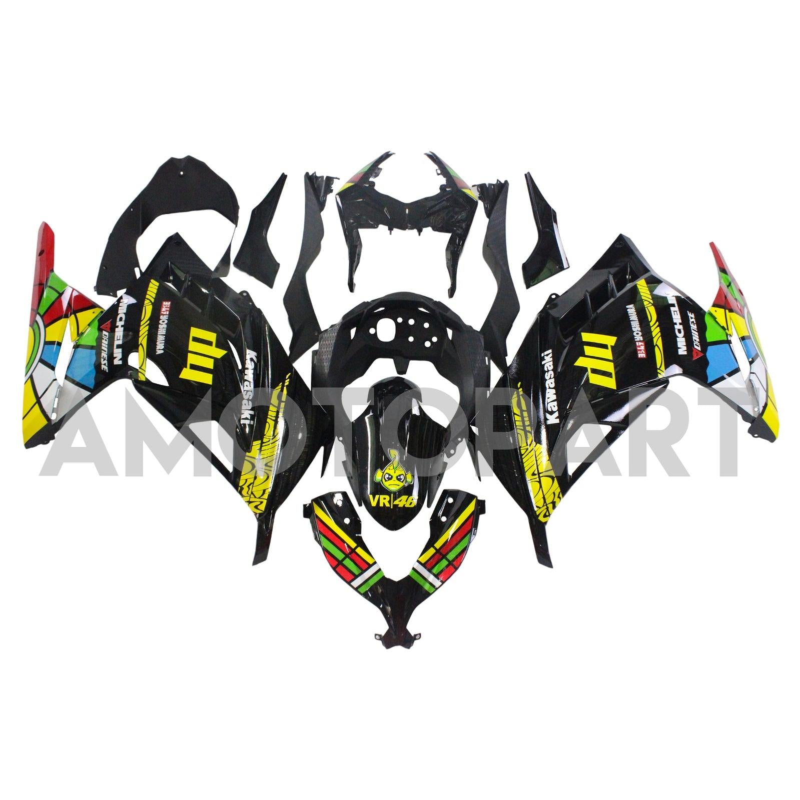 Amotopart Kawasaki 2013-2024 EX300/Ninja300 Black Colorful Fairing Kit