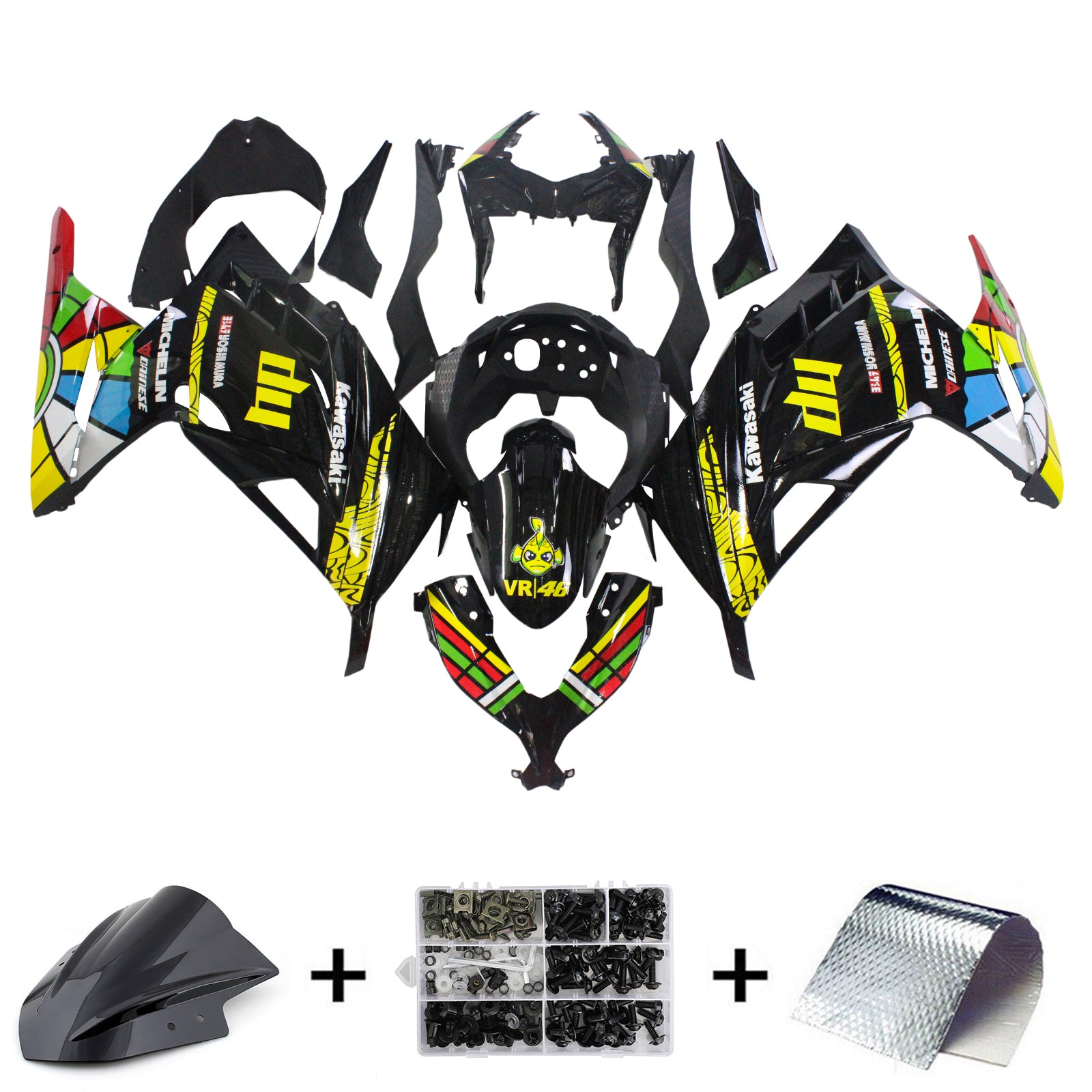 Amotopart Kawasaki 2013-2023 EX300/Ninja300 Black Colorful Fairing Kit