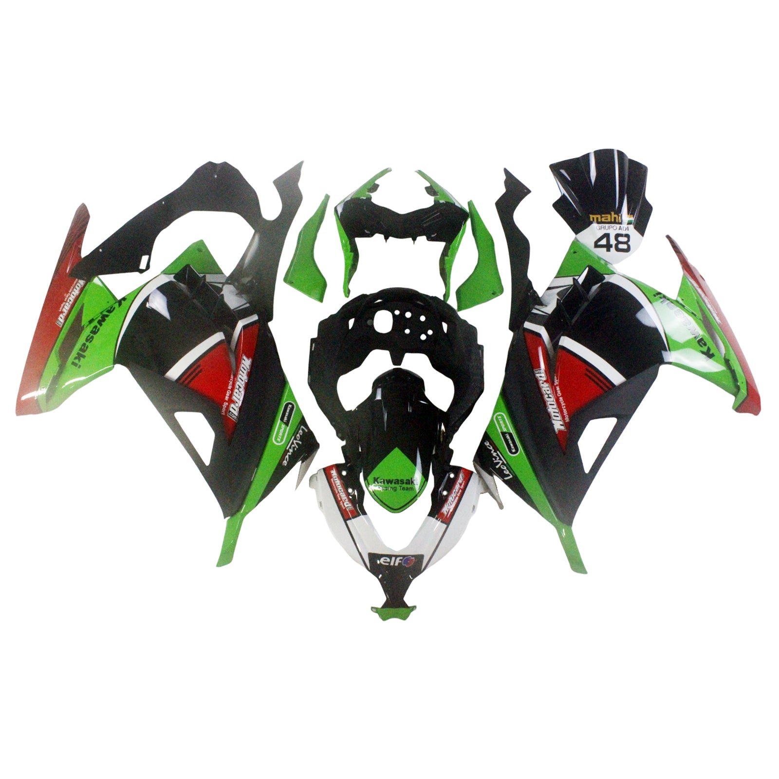 Amotopart Kawasaki 2013-2024 EX300/Ninja 300 Kit de carénage noir vert rouge