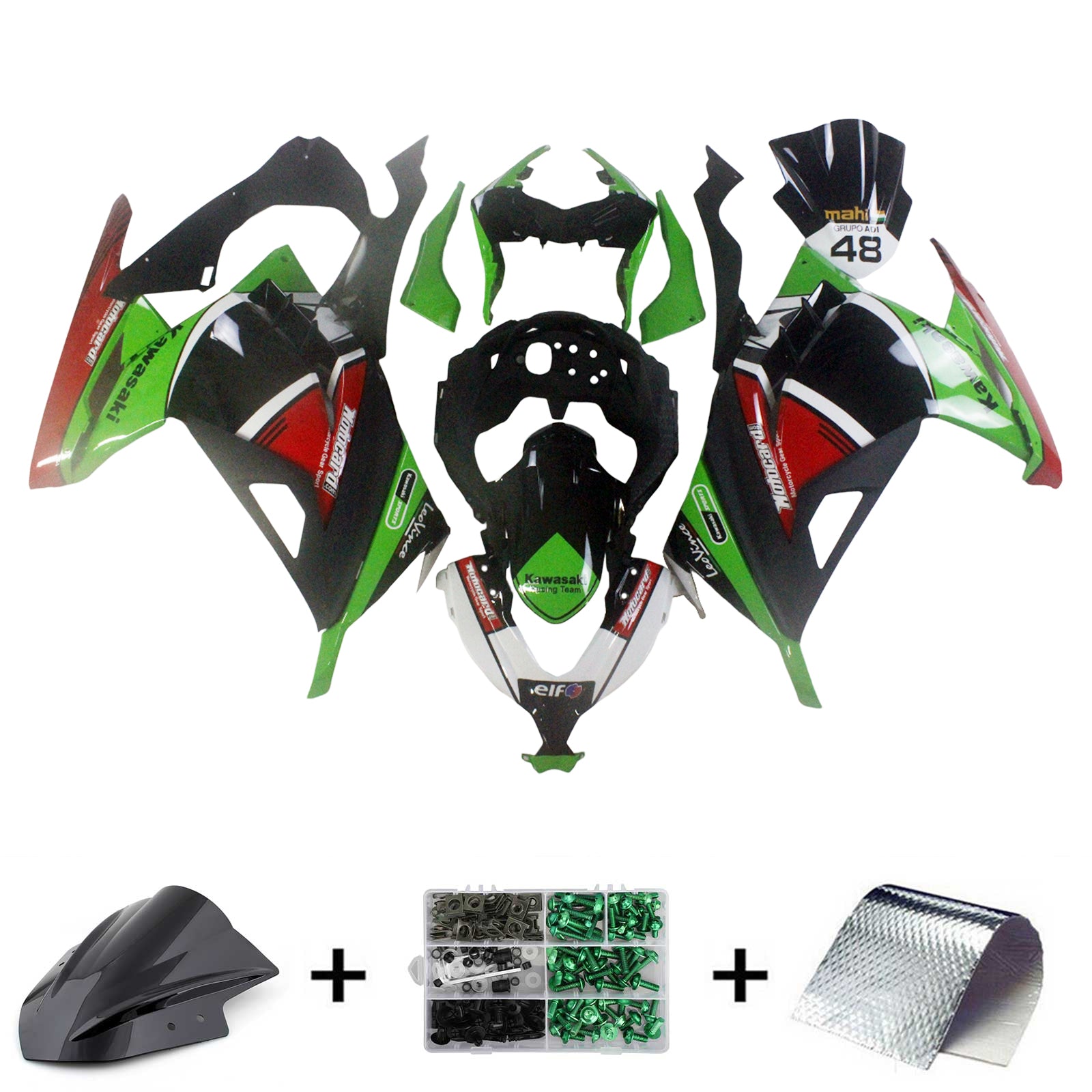 Amotopart Kit carena Kawasaki 2013-2024 EX300/Ninja300 Nero Verde Rosso