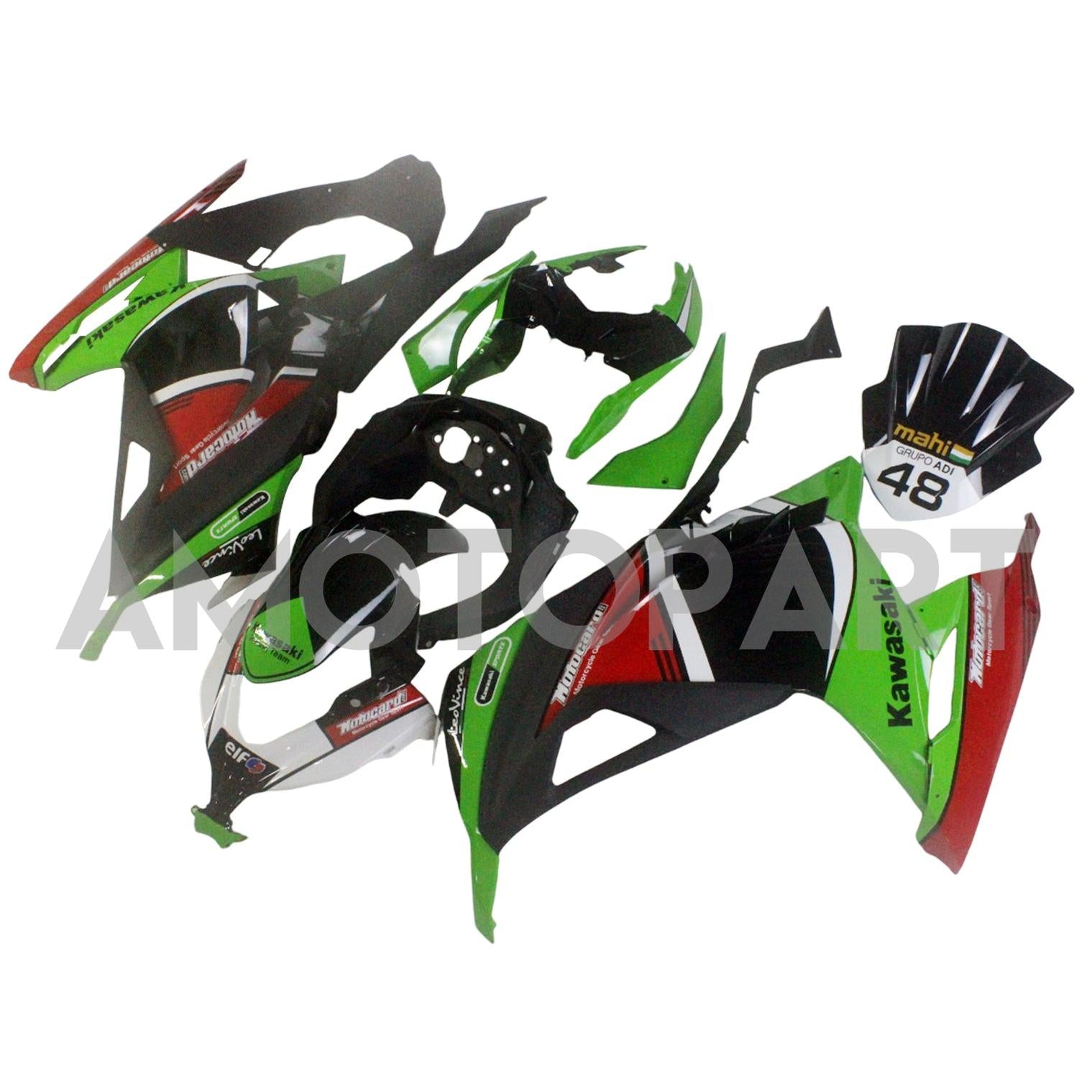 Amotopart Kawasaki 2013-2024 EX300/Ninja300 Black Green Red Fairing Kit
