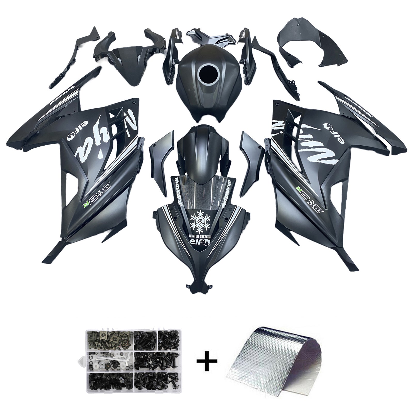 Amotopart 2013-2024 Kawasaki EX300R Fairing Black Elf Kit