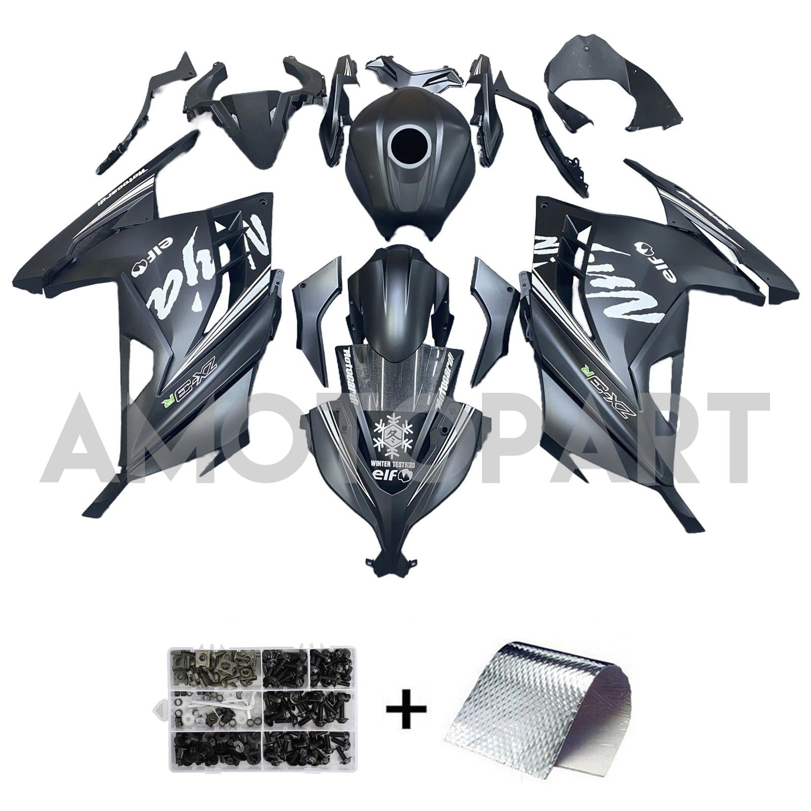 Amotopart 2013-2024 Kawasaki EX300R Fairing Black Elf Kit