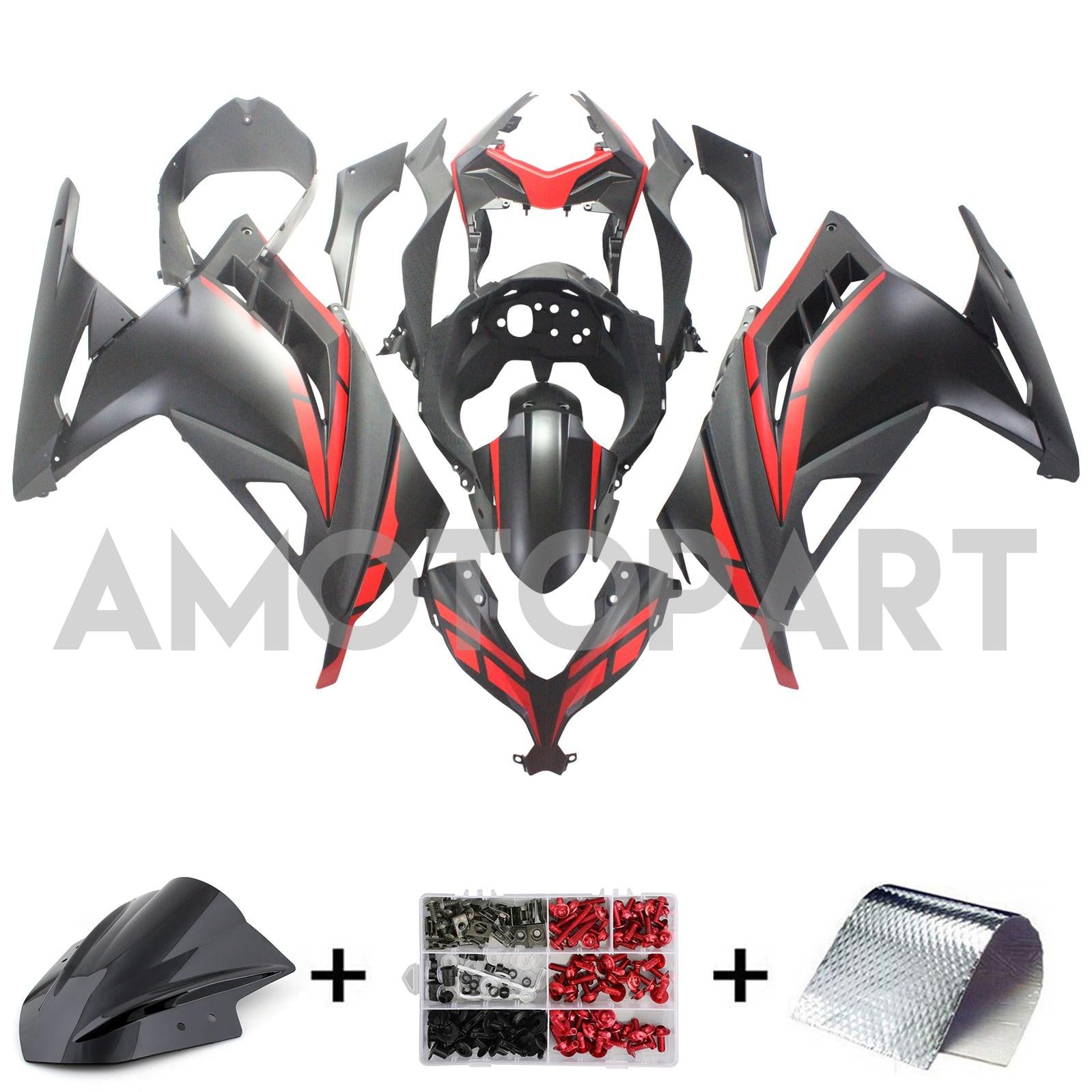 Amotopart Kawasaki EX300/Ninja300 2013-2023 Red&Black Style3 Fairing Kit