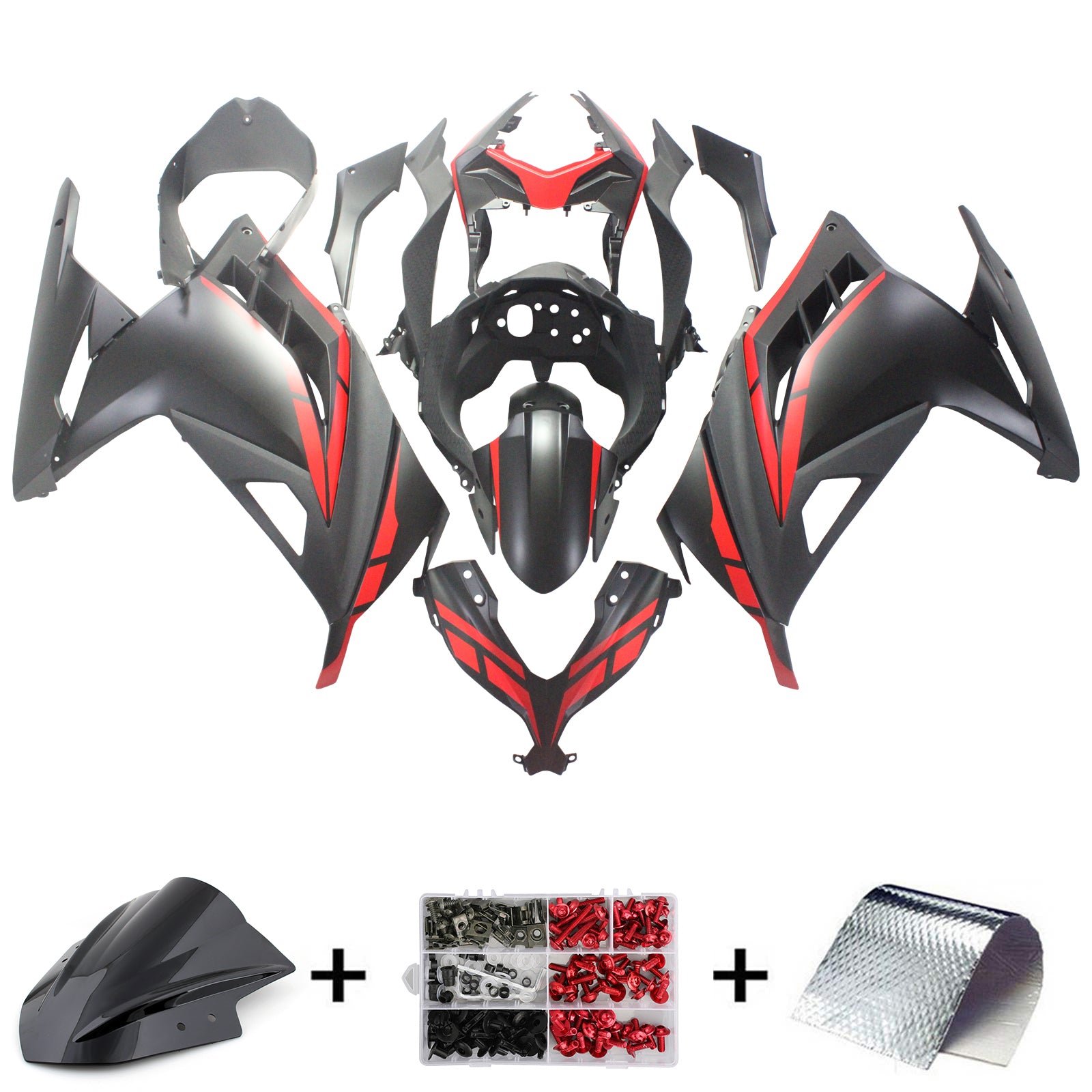 Amotopart Kawasaki EX300/Ninja 300 2013-2023 Kit de carenado estilo rojo y negro