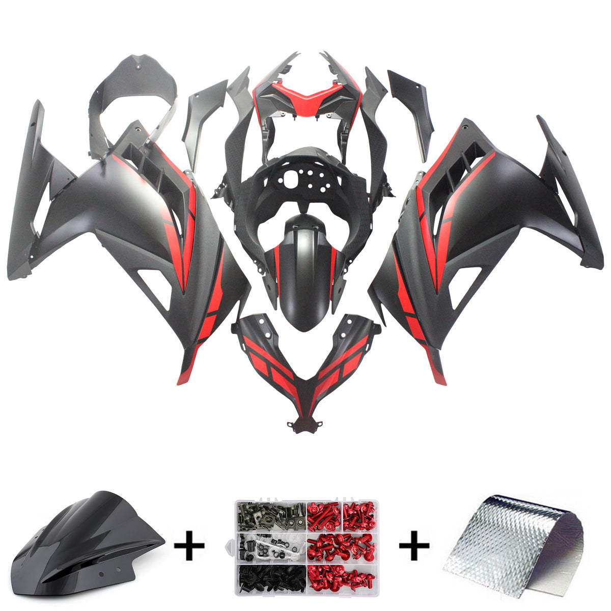 Amotopart Kawasaki EX300/Ninja 300 2013-2023 Kit de carénage style rouge et noir