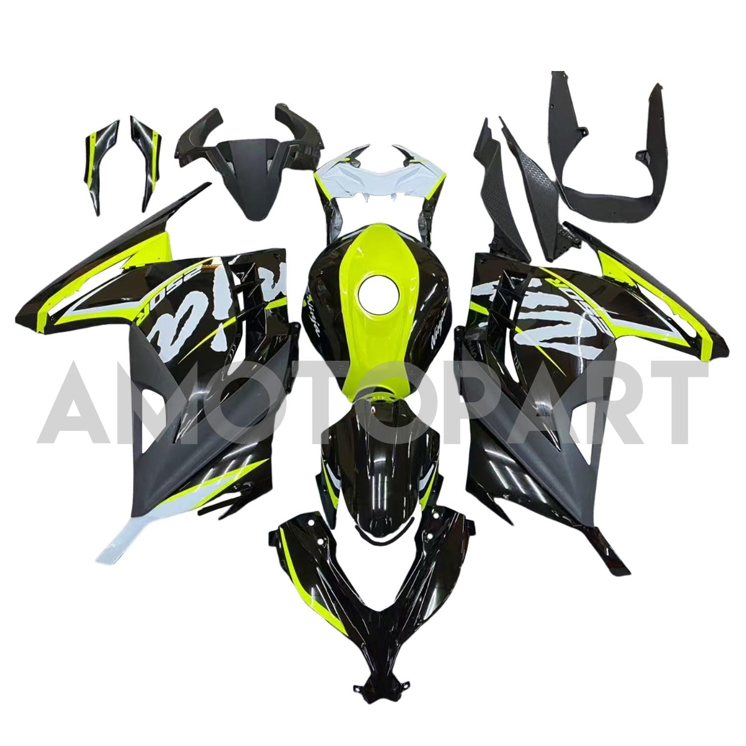 Amotopart Kawasaki EX300/Ninja300 2013-2023 Chartreuse&Schwarzes Verkleidungskit