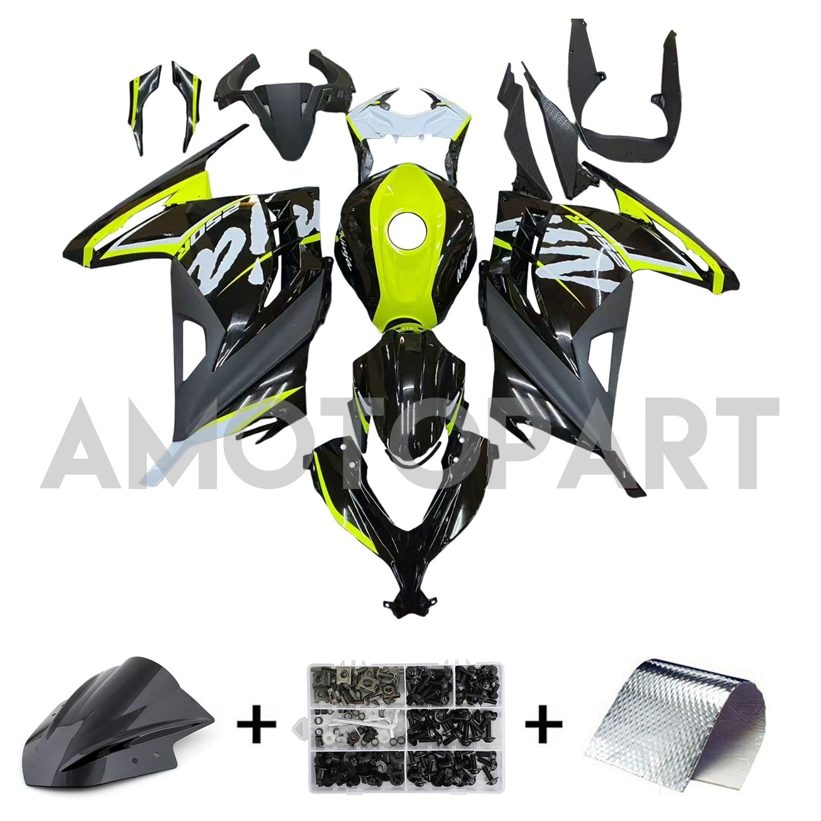 Amotopart Kawasaki EX300/Ninja300 2013-2023 Chartreuse&Black Fairing Kit
