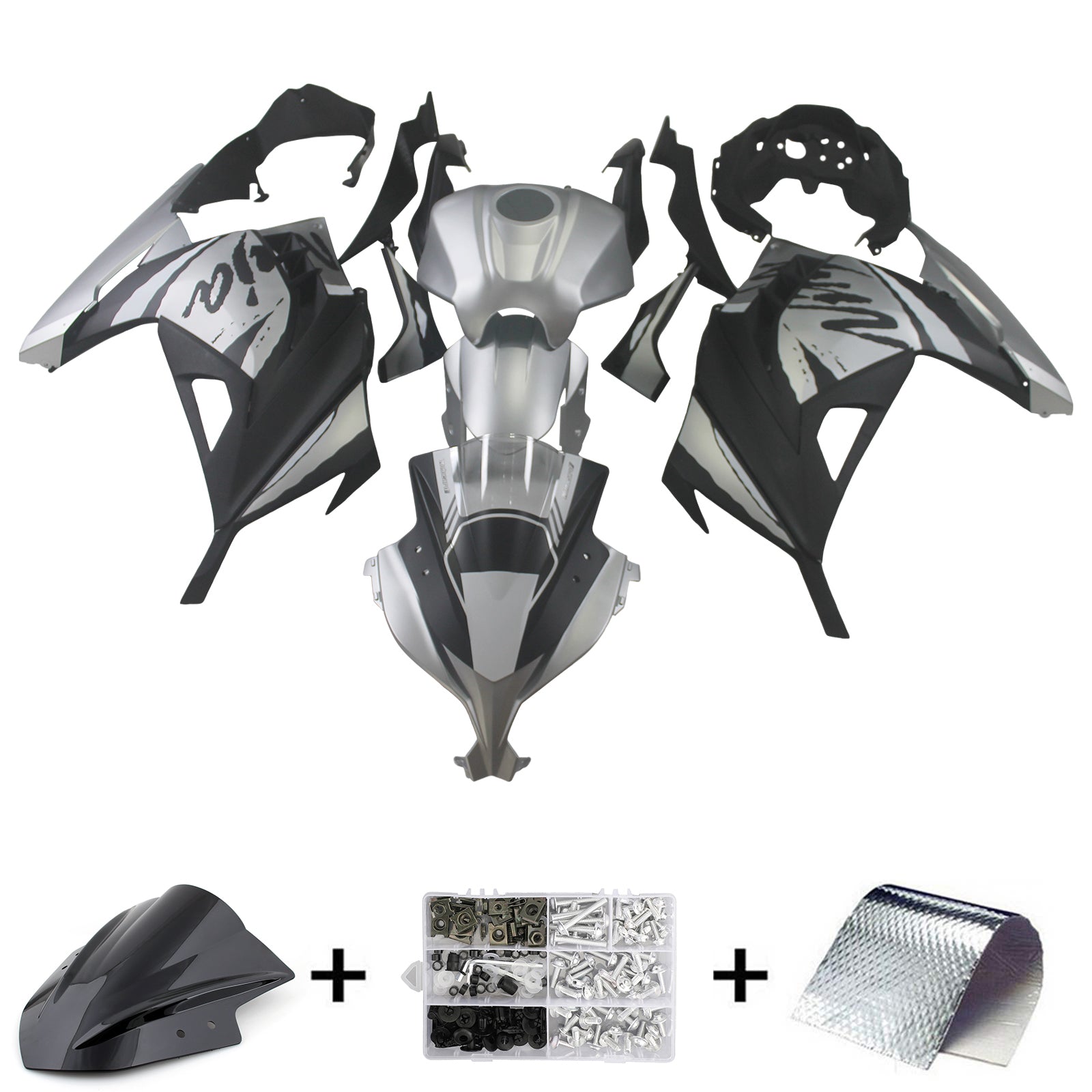 Amotopart Kit carena grigio e nero Kawasaki EX300/Ninja300 2013-2023