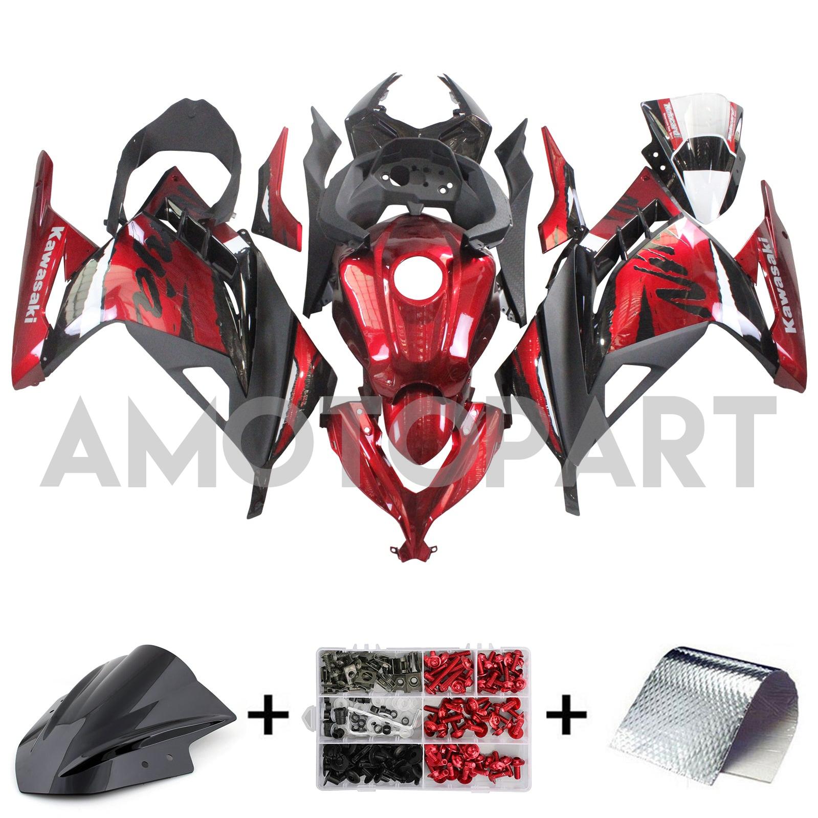 Amotopart Kawasaki EX300/Ninja300 2013-2023 Rot&Schwarzes Style2-Verkleidungskit