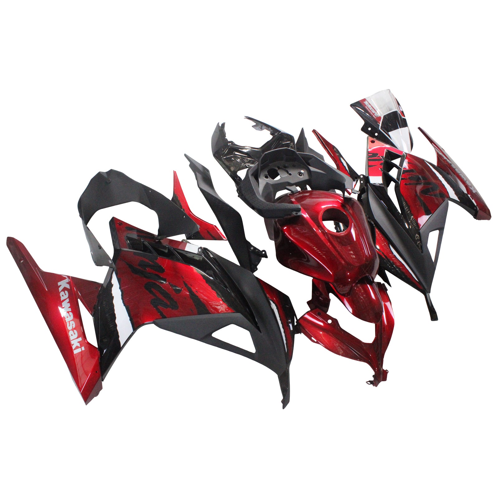 Amotopart Kawasaki EX300/Ninja300 2013-2023 Red&Black Style2 Fairing Kit