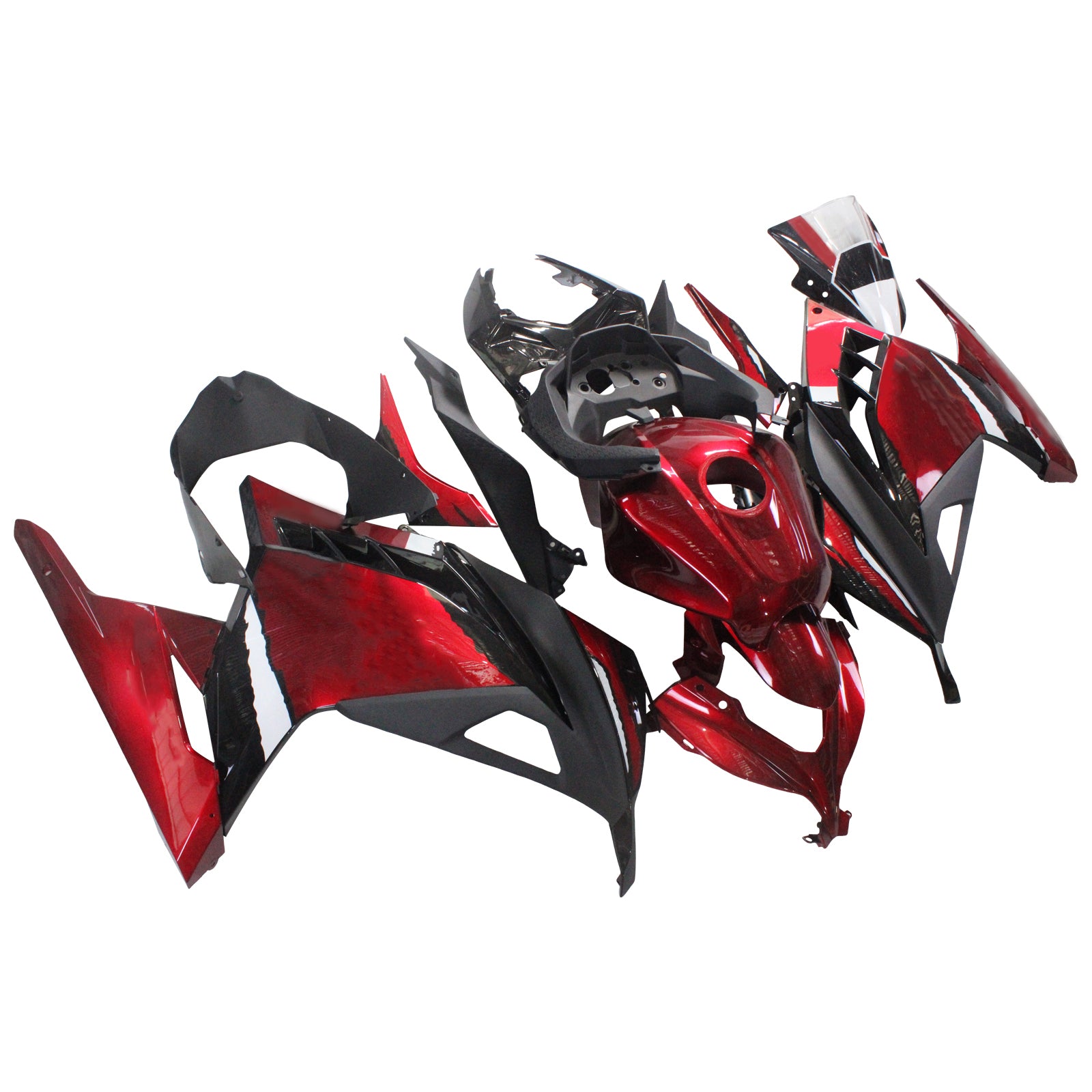 Amotopart Kawasaki Ex300/Ninja 300 2013-2023 Red Black Style 2 Fairing Kit