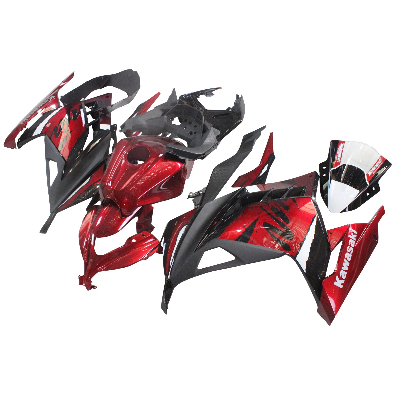 Amotopart Kawasaki EX300/Ninja300 2013-2023 Rot&amp;Schwarz Style2 Verkleidungssatz