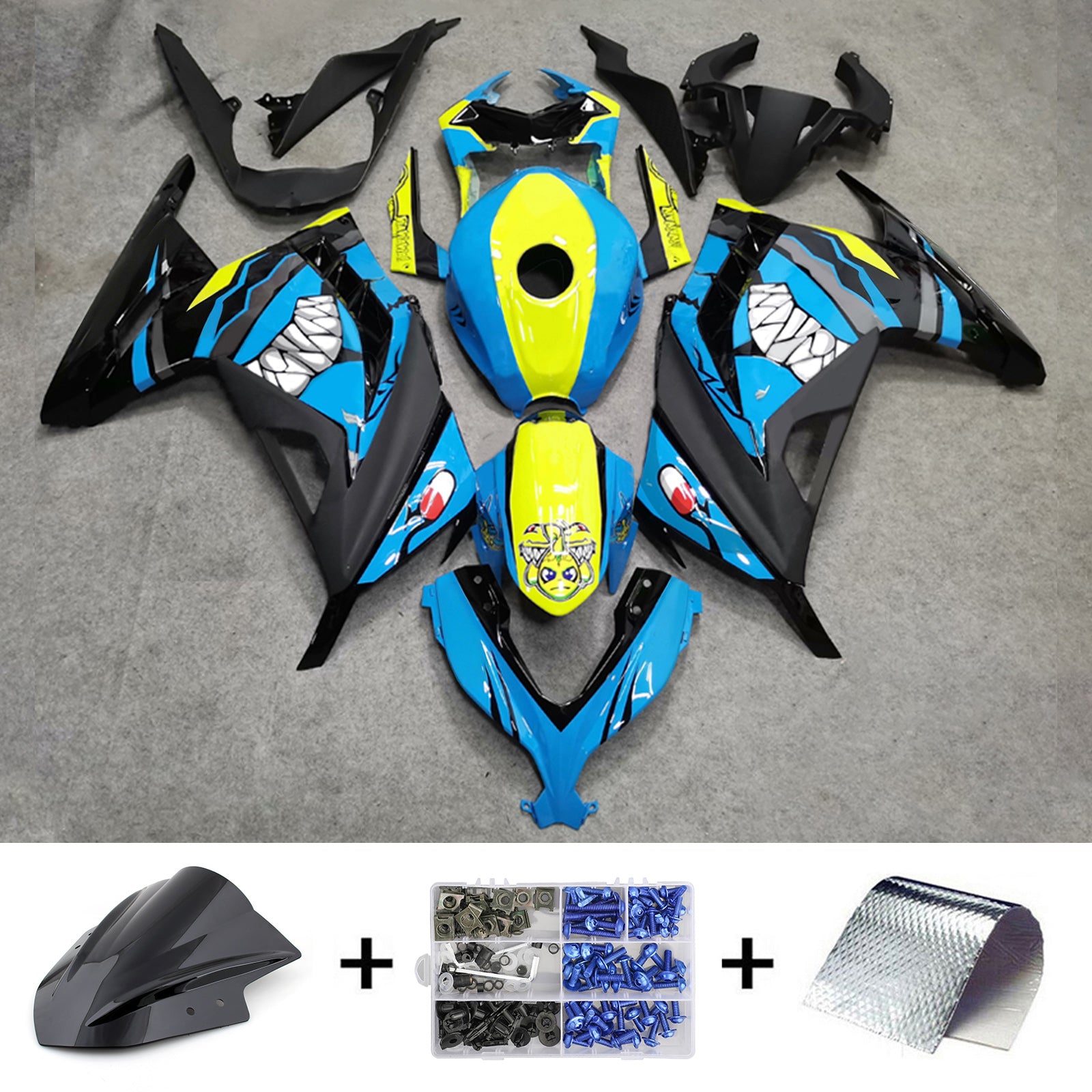 Amotopart 2013-2024 Kawasaki EX300/Ninja300 Shark Blue&Yellow Fairing Kit