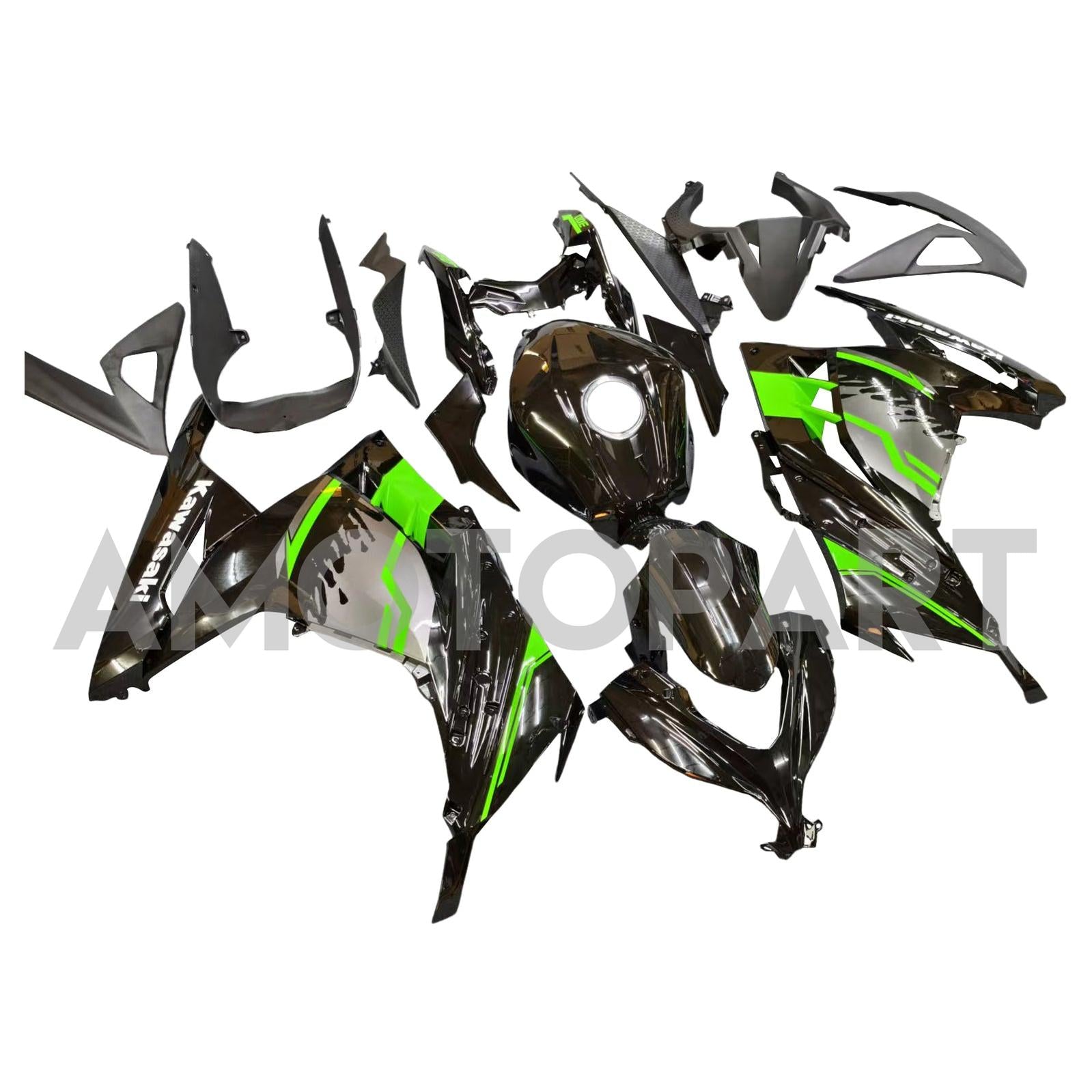Amotopart 2013-2024 Kawasaki EX300/Ninja 300 ブラック & グリーン Style1 フェアリングキット