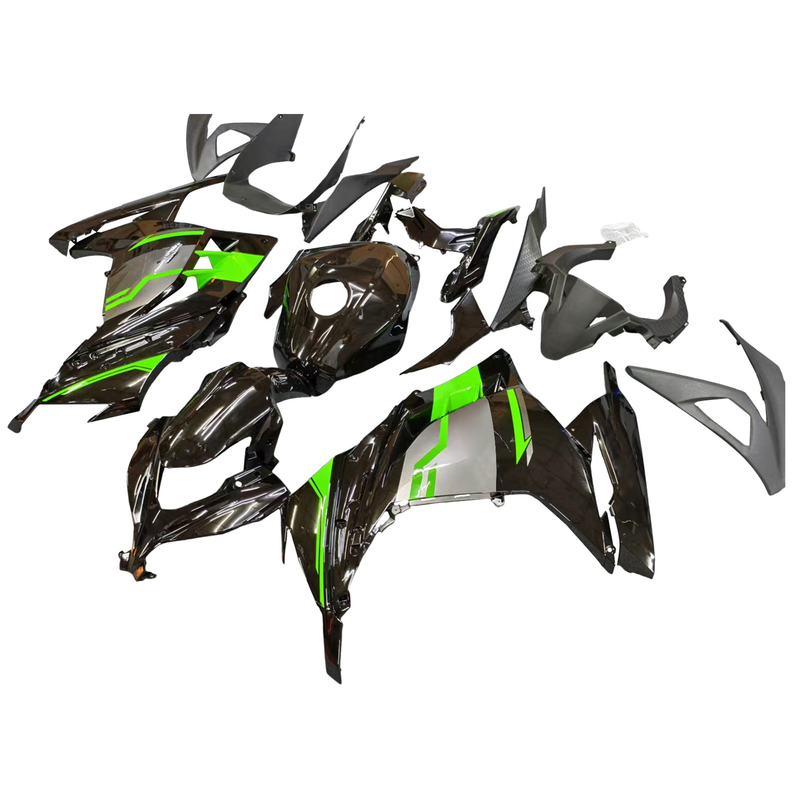 Amotopart 2013-2024 Kawasaki EX300/Ninja300 Black&Green Style1 Fairing Kit