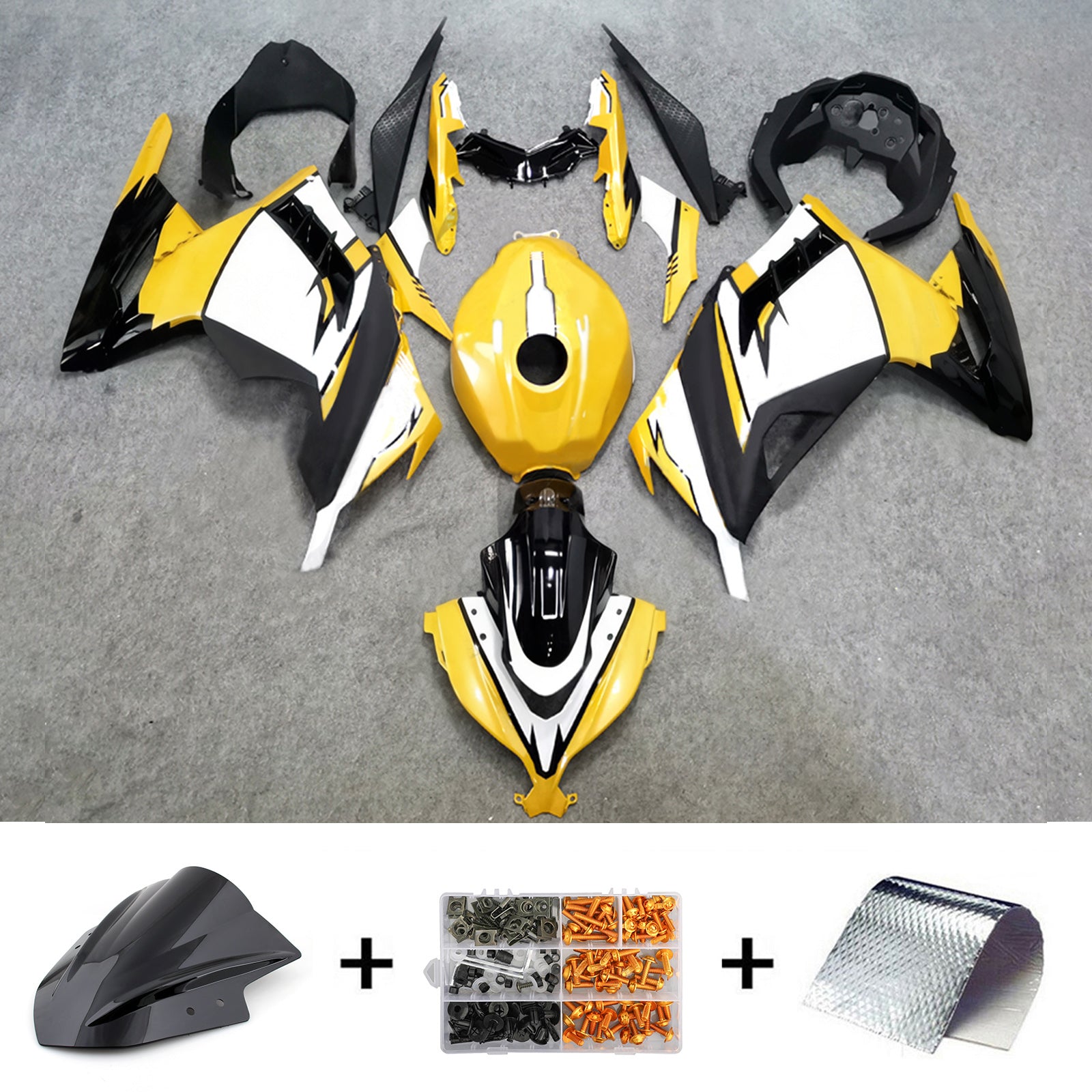 Amotopart 2013-2024 Kawasaki EX300/Ninja300 White&Yellow Fairing Kit