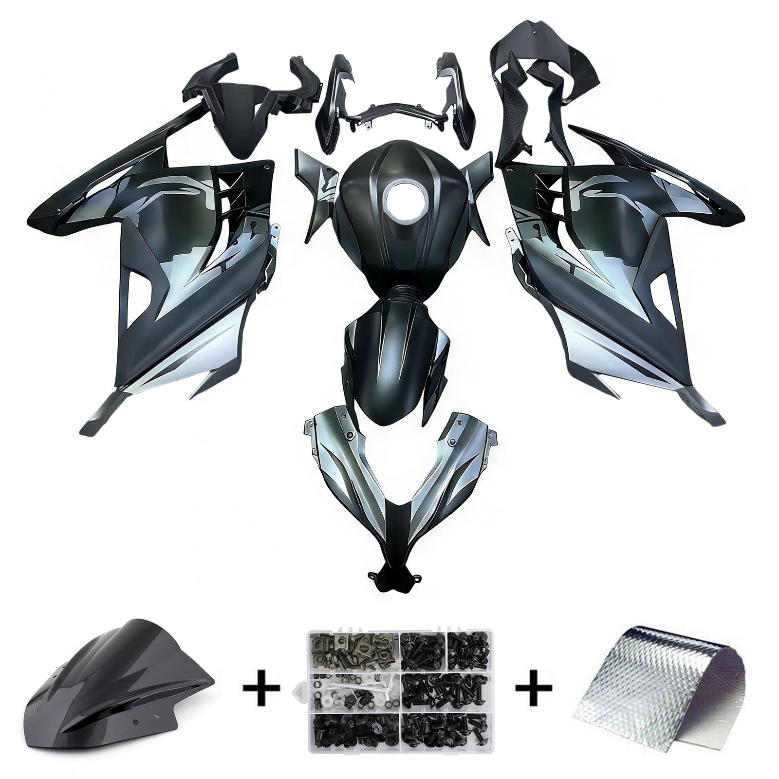 Amotopart 2013-2024 Kawasaki EX300/Ninja300 Black with Green Monster Logo Style2 Fairing Kit