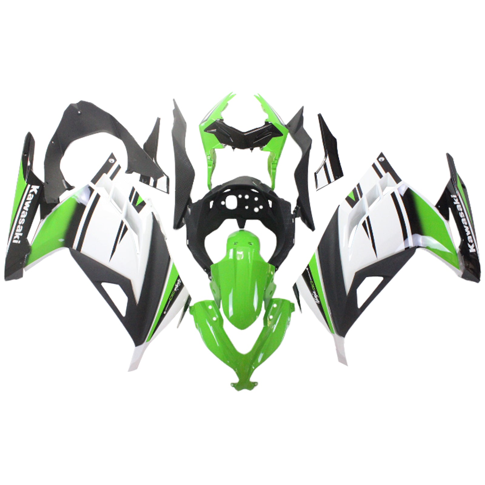 Amotopart 2013-2024 Kawasaki EX300/Ninja 300 Kit de carénage Style4 noir et vert