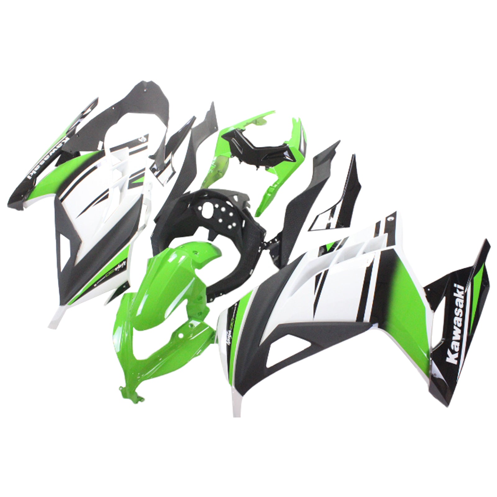 Amotopart 2013-2024 Kit carena Kawasaki EX300/Ninja300 Nero&amp;Verde Style4