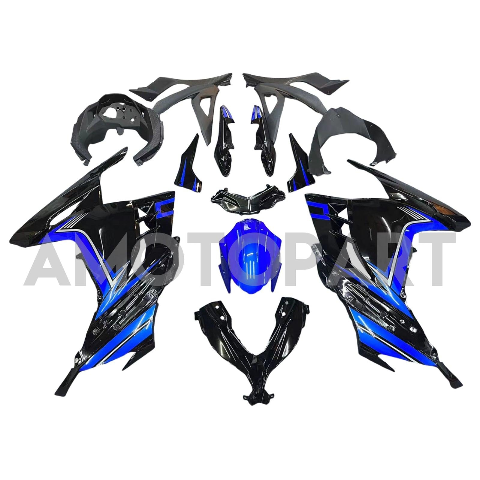 Amotopart 2013–2024 Kawasaki EX300/Ninja300, glänzend blau&Schwarzes Verkleidungskit