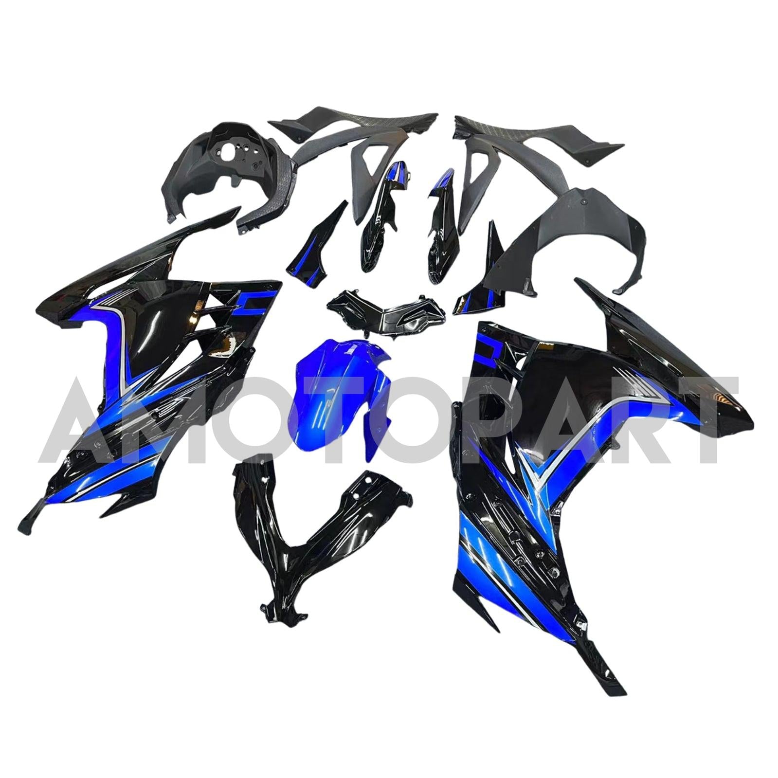 Amotopart 2013–2024 Kawasaki EX300/Ninja300, glänzend blau&Schwarzes Verkleidungskit